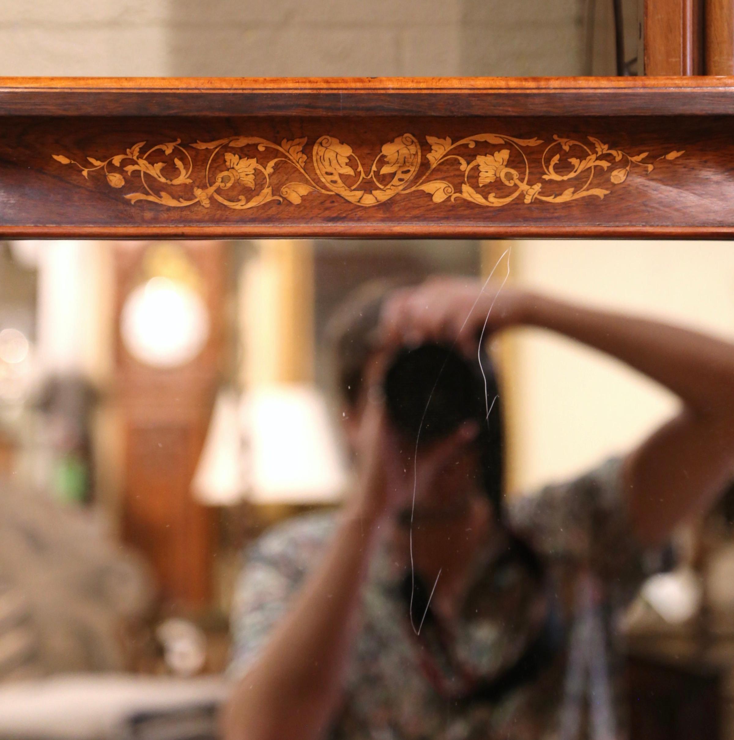 19th Century French Napoleon III Walnut Inlaid Wall Mirror with Floral Motifs For Sale 2