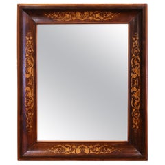 19th Century French Napoleon III Walnut Inlaid Wall Mirror with Floral Motifs