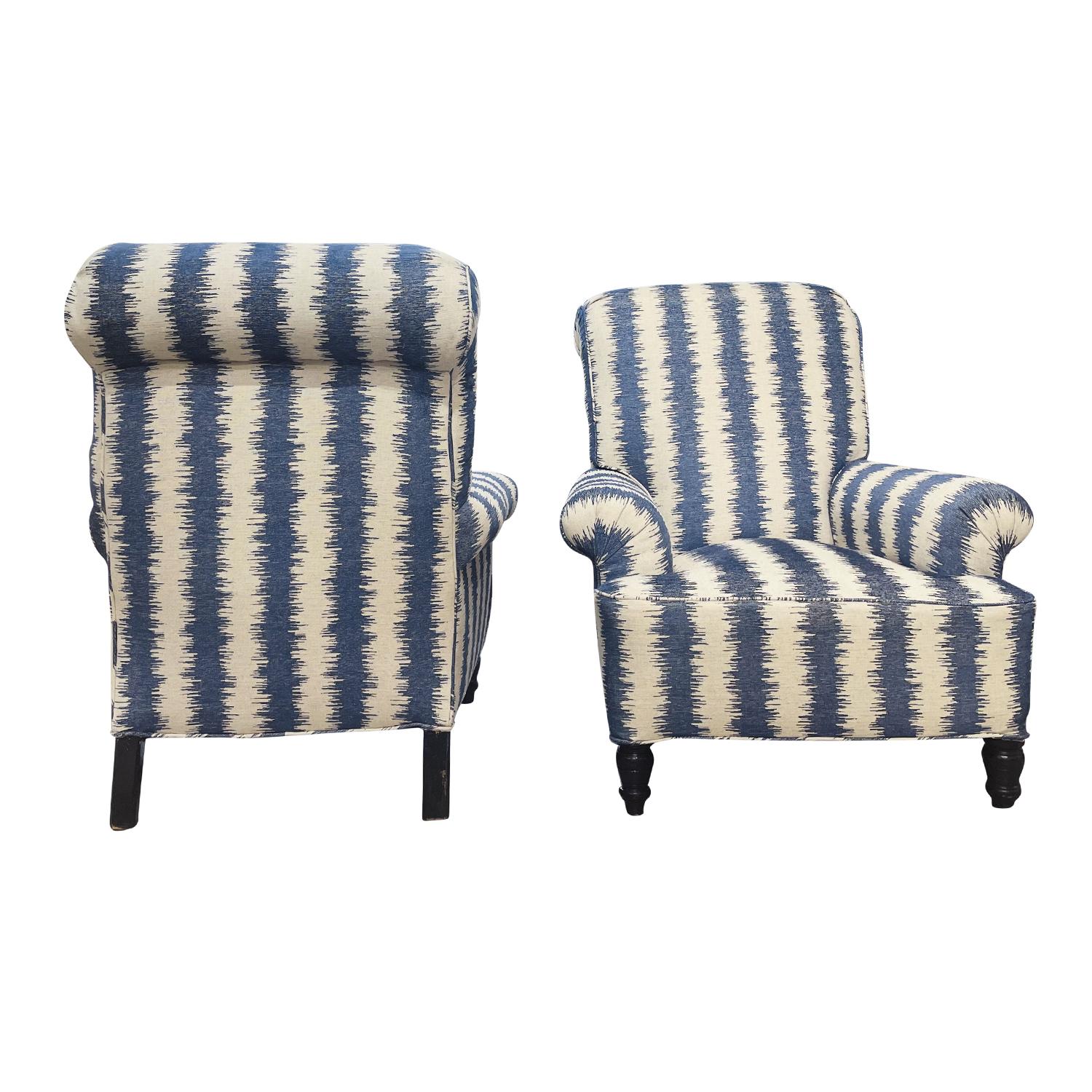 Fabric 19th Century French Napoleon III Walnut Lounge Chairs - Antique Fauteuils For Sale