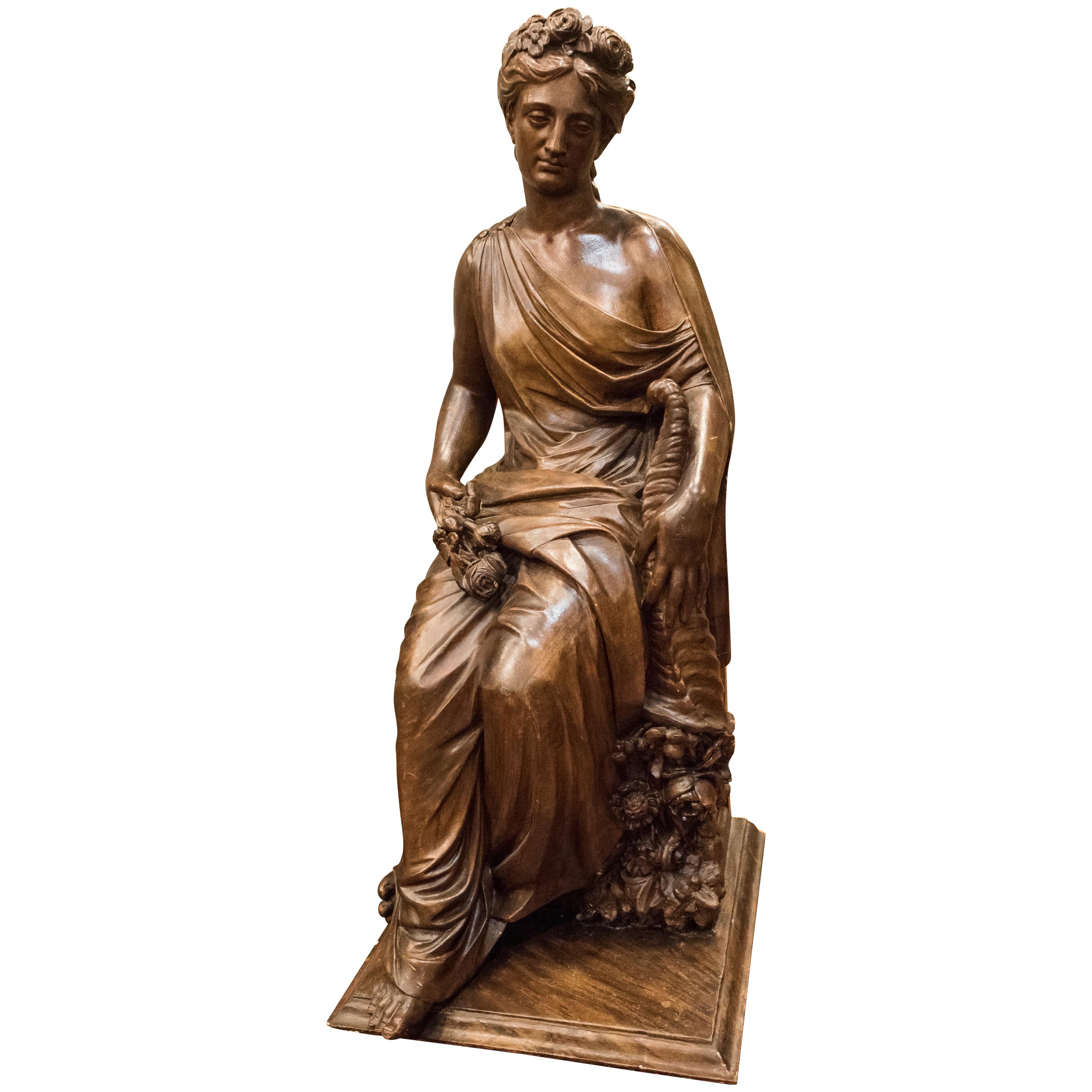 19th  French Sculpture  Napoleón III Walnut Wood , Allegory of Spring