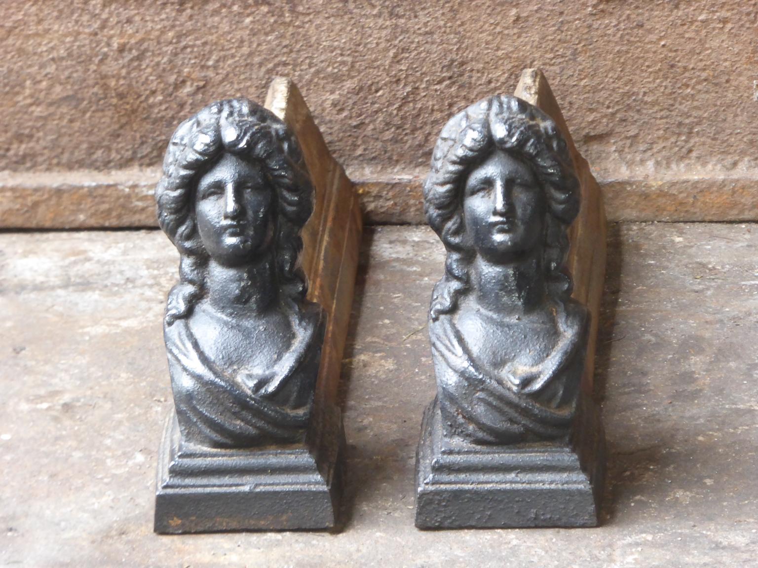 19th century French Napoleon III 'Woman' andirons made of cast iron.