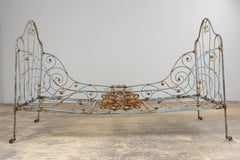 19th Century French Napoleon III Wrought Iron Painted Blue Outdoor Daybed