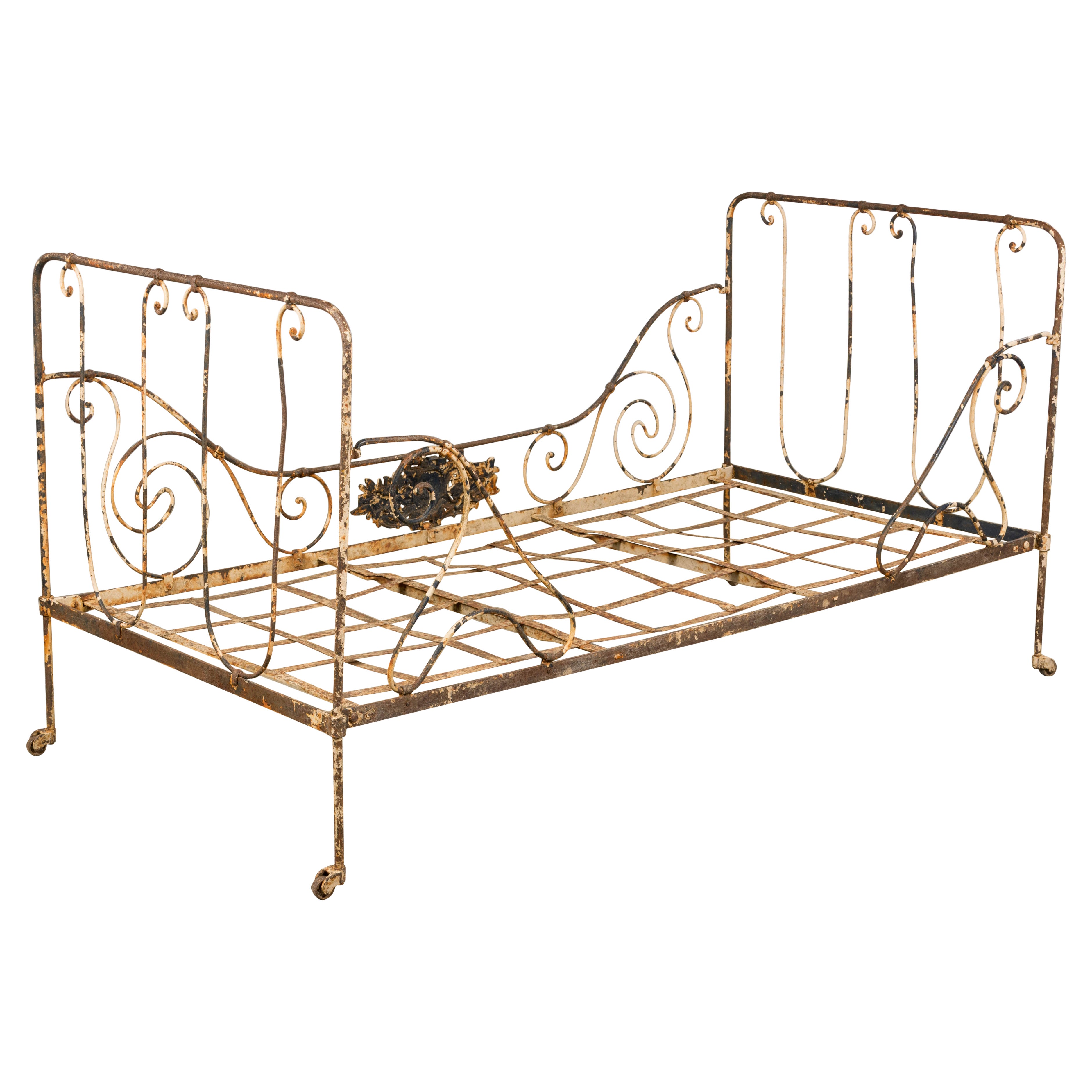19. Jahrhundert Französisch Napoleon III Schmiedeeisen bemalt im Freien Daybed im Angebot