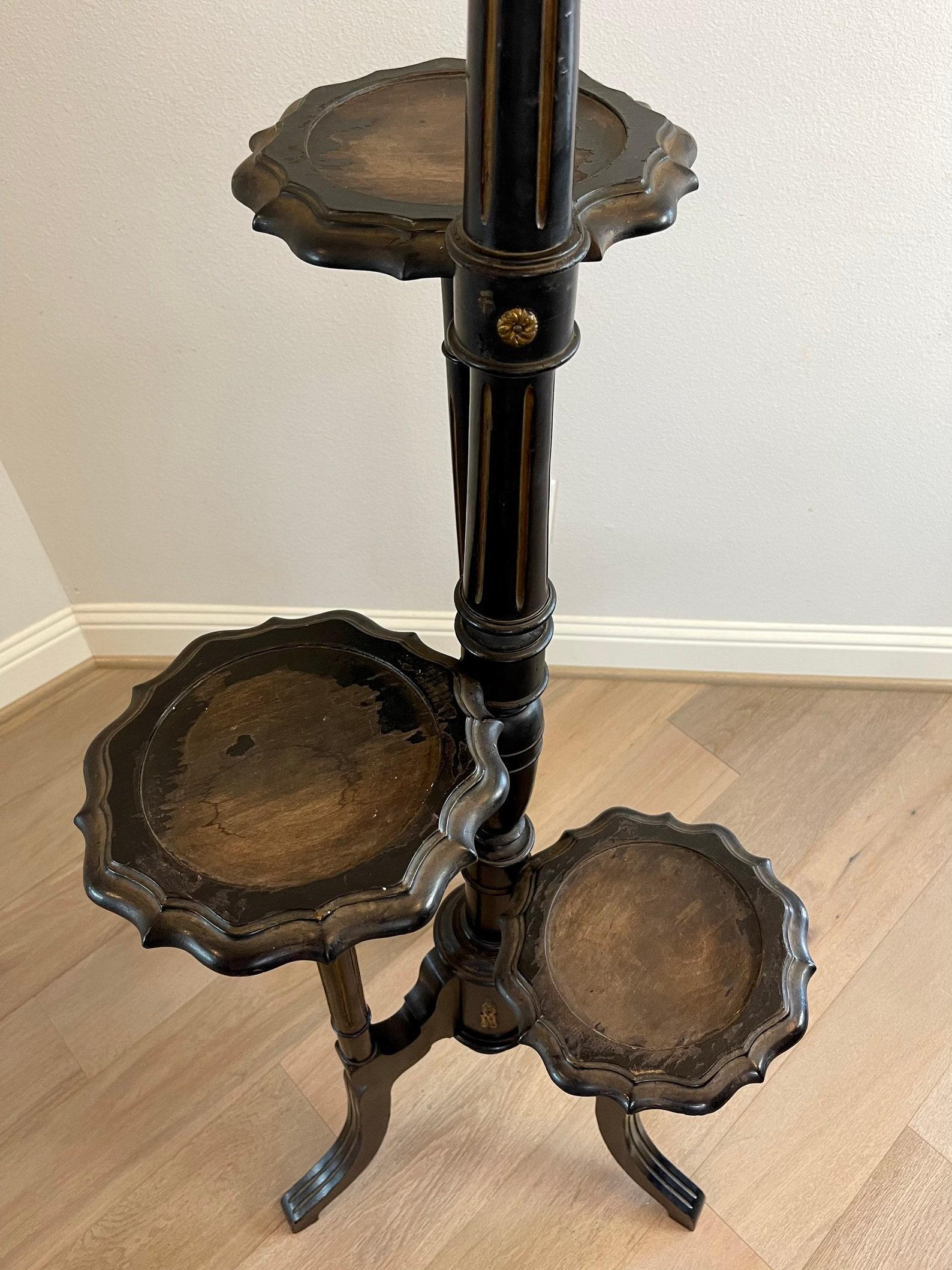 Ebonized 19th Century French Napoleon Sellette Tiered Etagere Stand For Sale