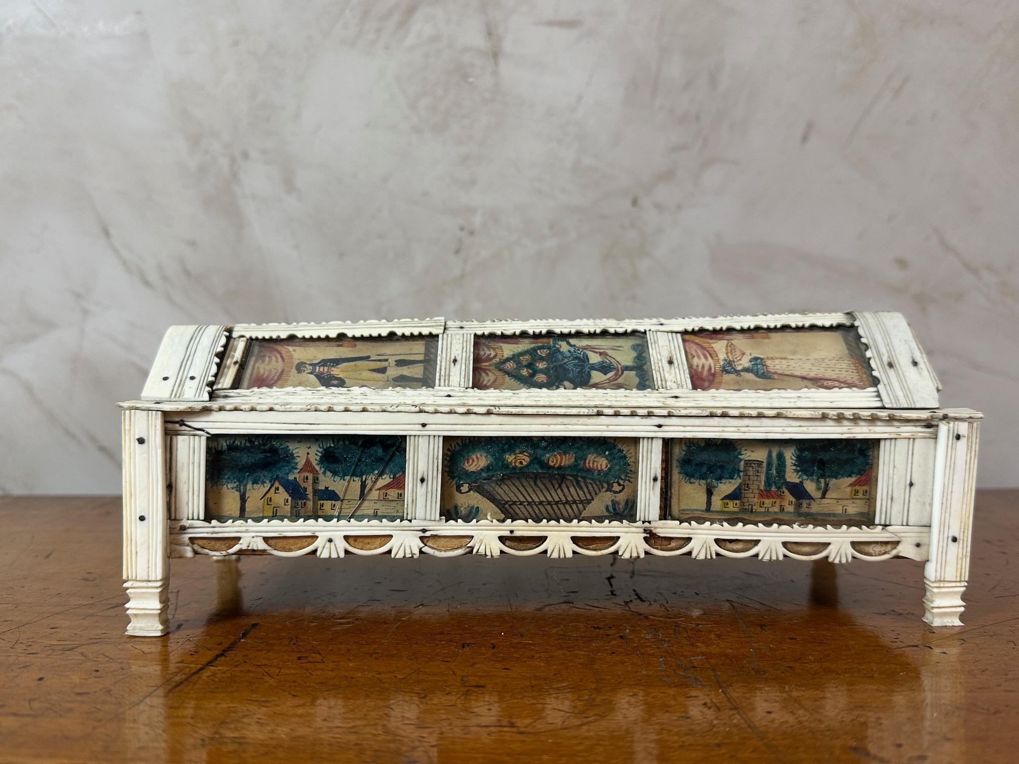 19th century French Napoleon War Soldier Work Domino Painted Basket, 1820s For Sale 5