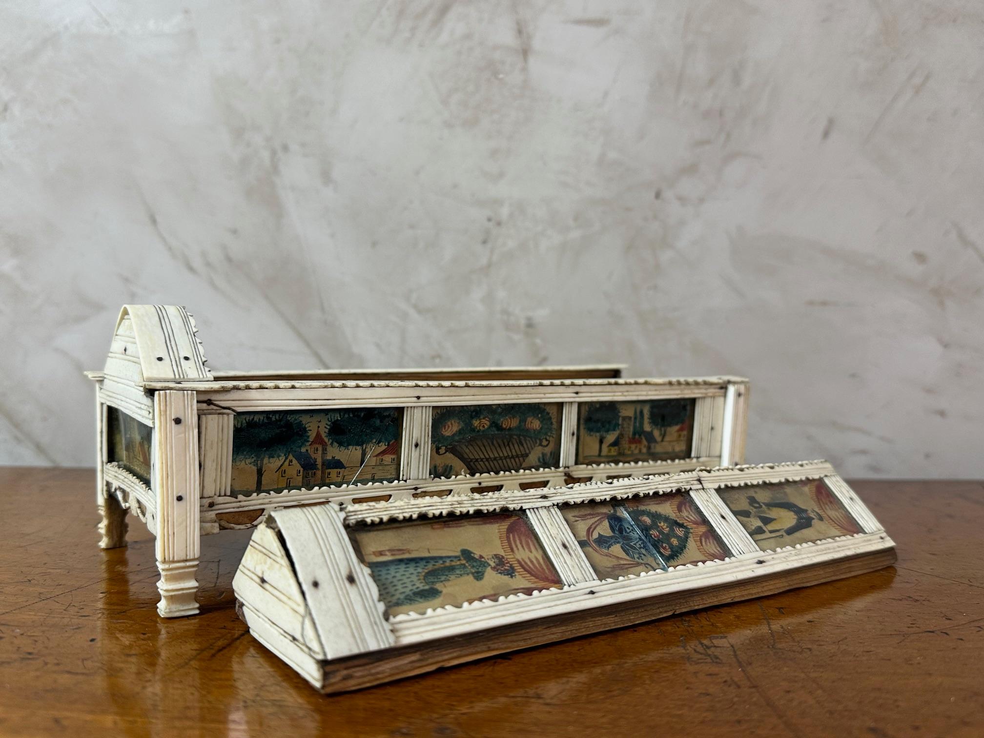 19th century French Napoleon War Soldier Work Domino Painted Basket, 1820s For Sale 7