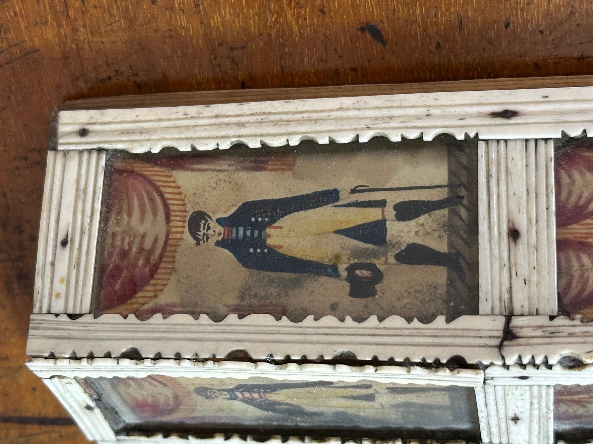 19th century French Napoleon War Soldier Work Domino Painted Basket, 1820s For Sale 11