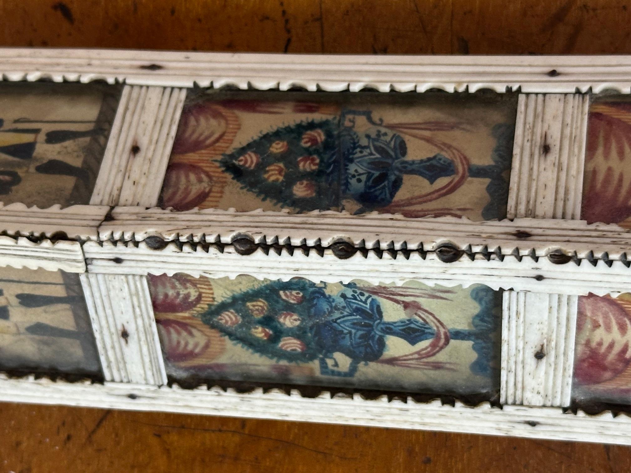 19th century French Napoleon War Soldier Work Domino Painted Basket, 1820s For Sale 12