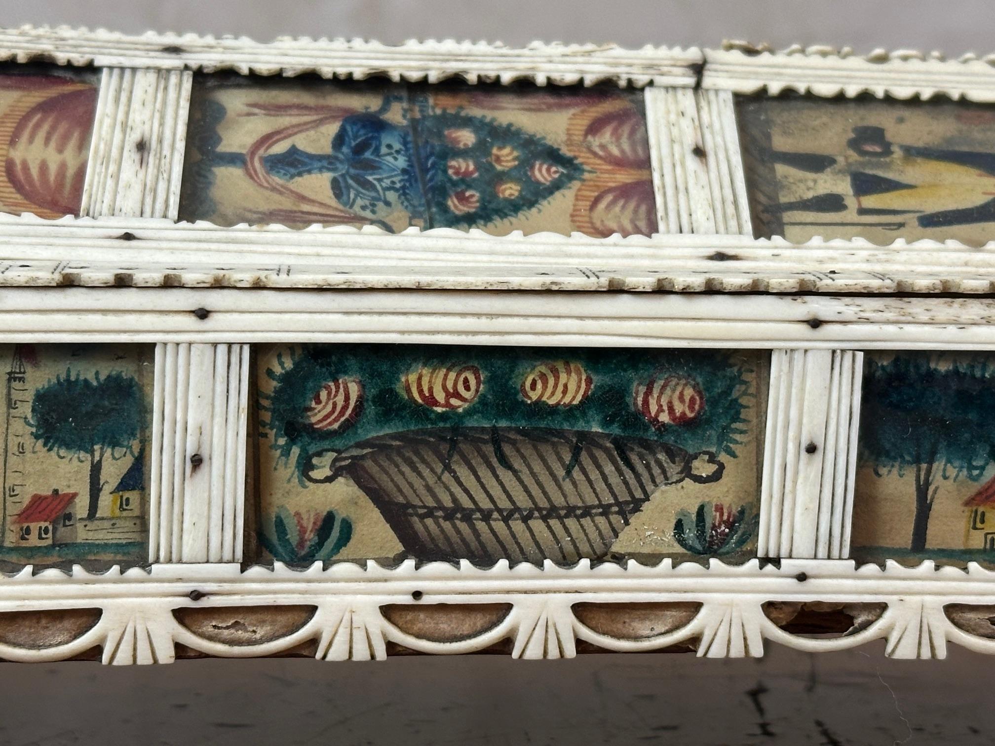 Early 19th Century 19th century French Napoleon War Soldier Work Domino Painted Basket, 1820s For Sale