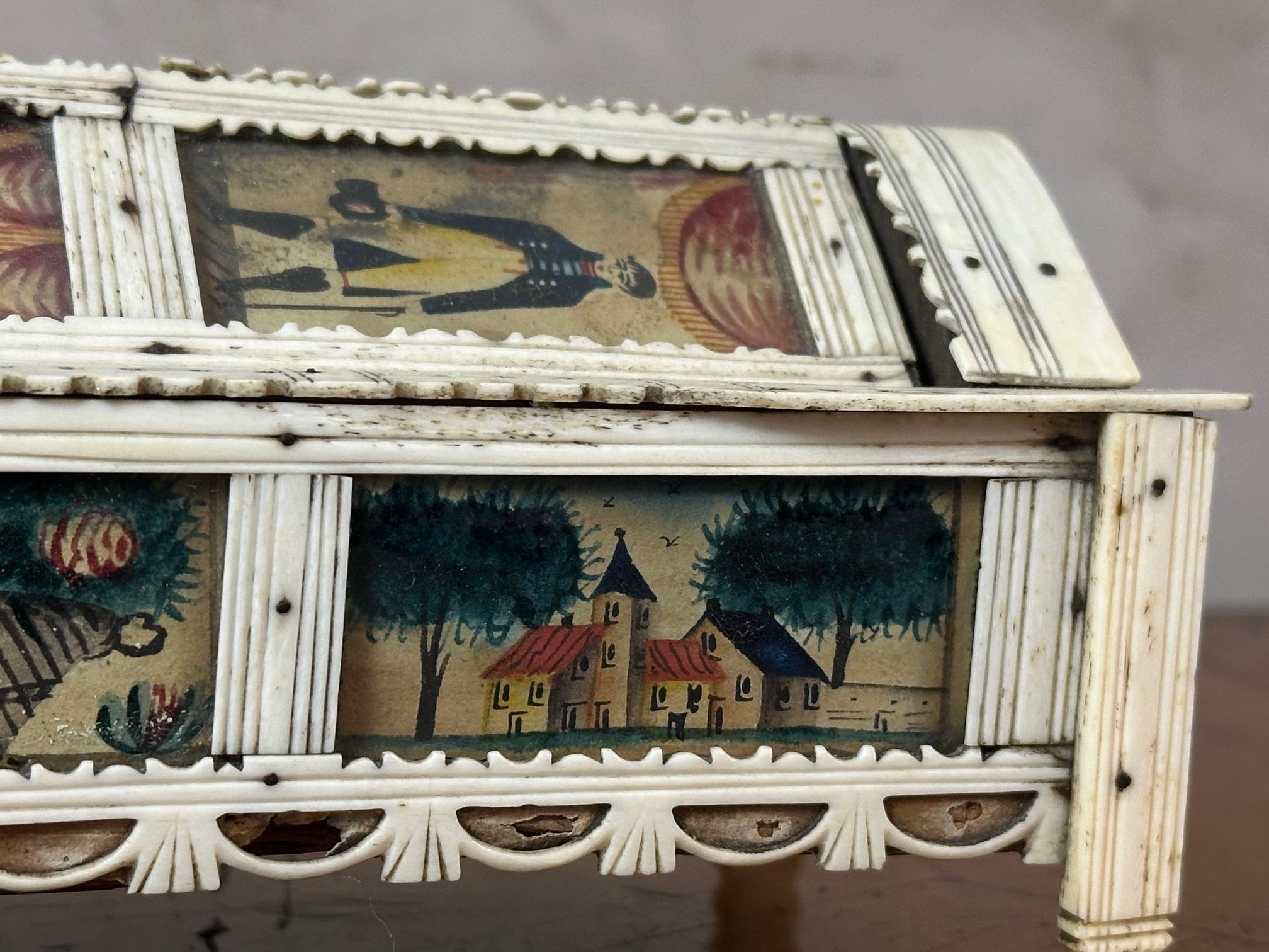 Natural Fiber 19th century French Napoleon War Soldier Work Domino Painted Basket, 1820s For Sale