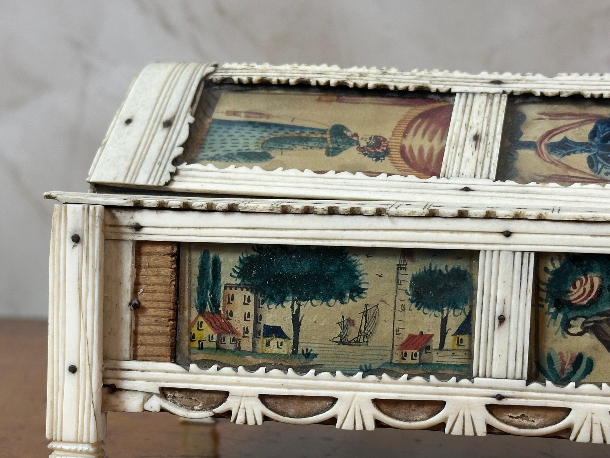 19th century French Napoleon War Soldier Work Domino Painted Basket, 1820s For Sale 1