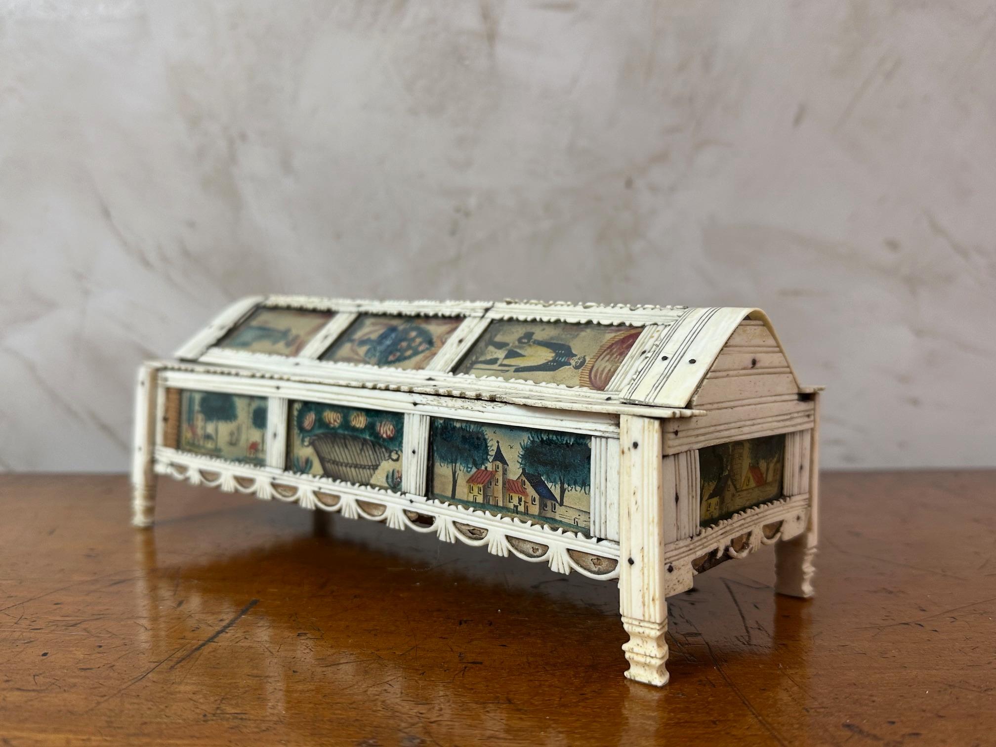 19th century French Napoleon War Soldier Work Domino Painted Basket, 1820s For Sale 2