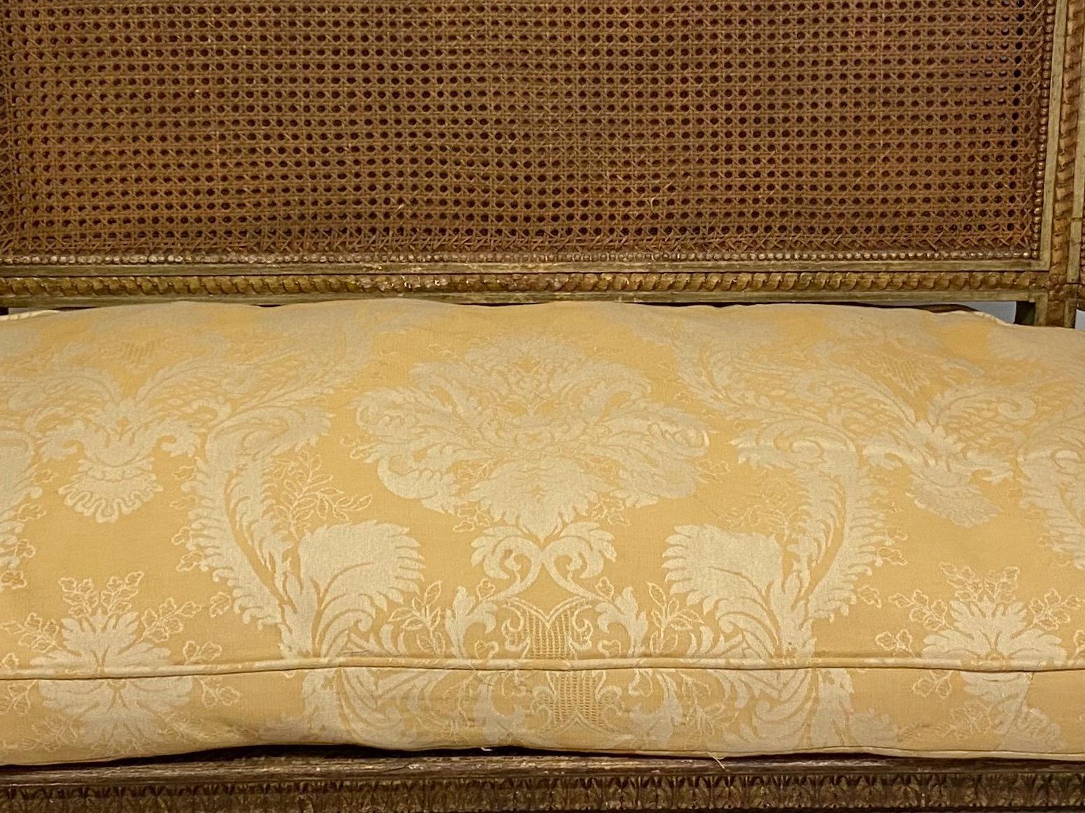 19th Century French Napoleonic Double Caned and Giltwood Settee 6