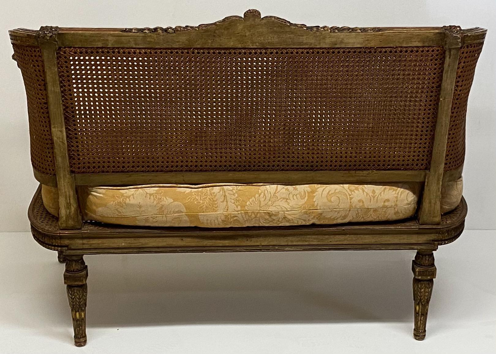 19th Century French Napoleonic Double Caned and Giltwood Settee 3