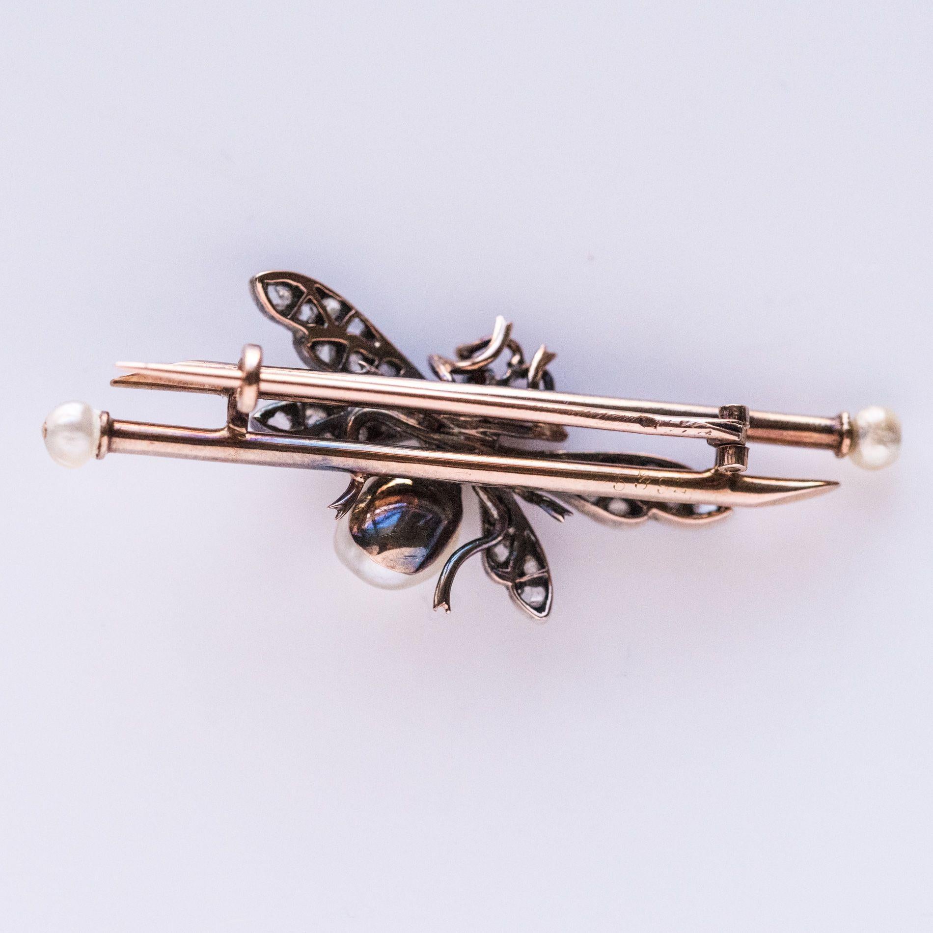 19th Century French Natural Pearl Sapphire Diamond Ruby Insect Brooch For Sale 7