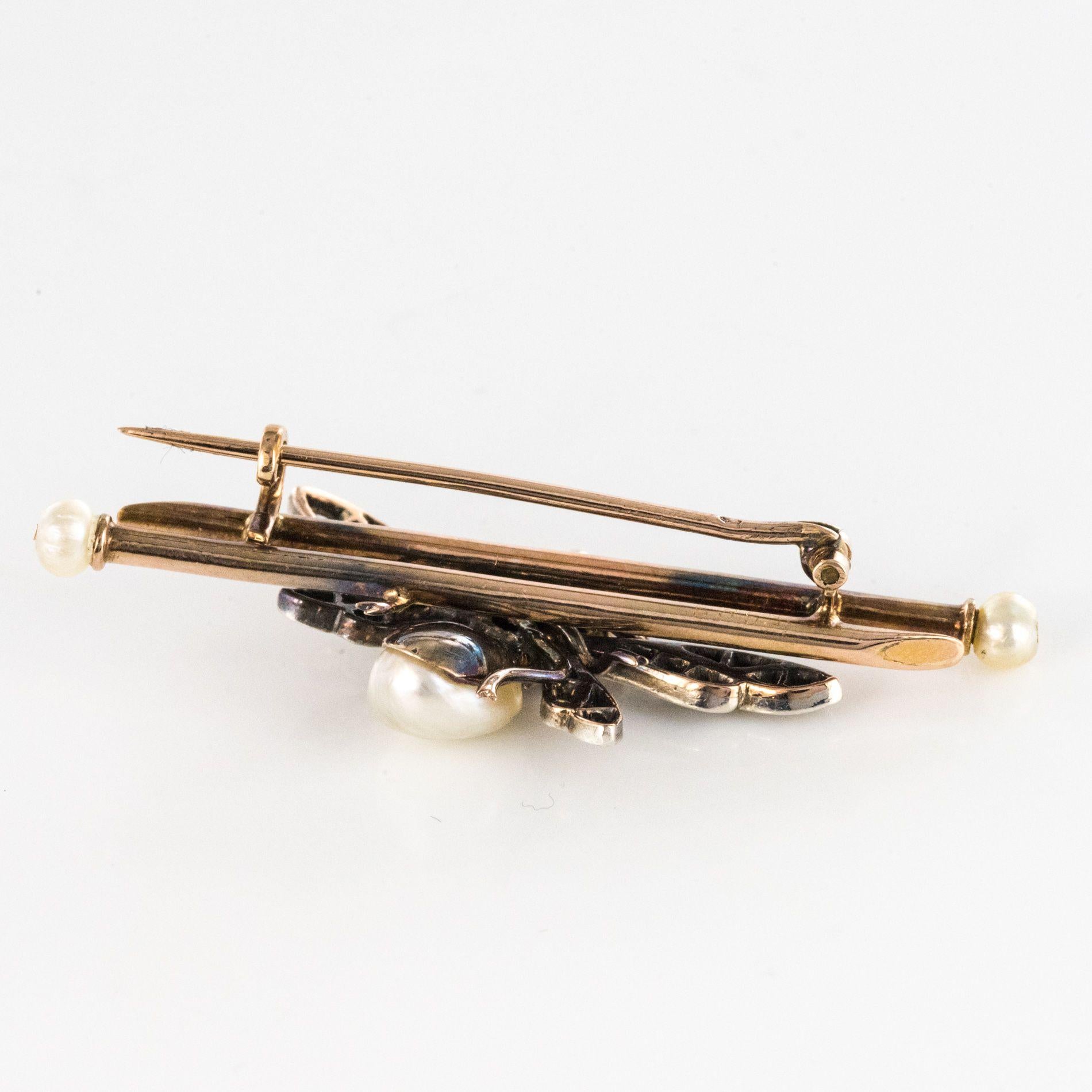 19th Century French Natural Pearl Sapphire Diamond Ruby Insect Brooch For Sale 8