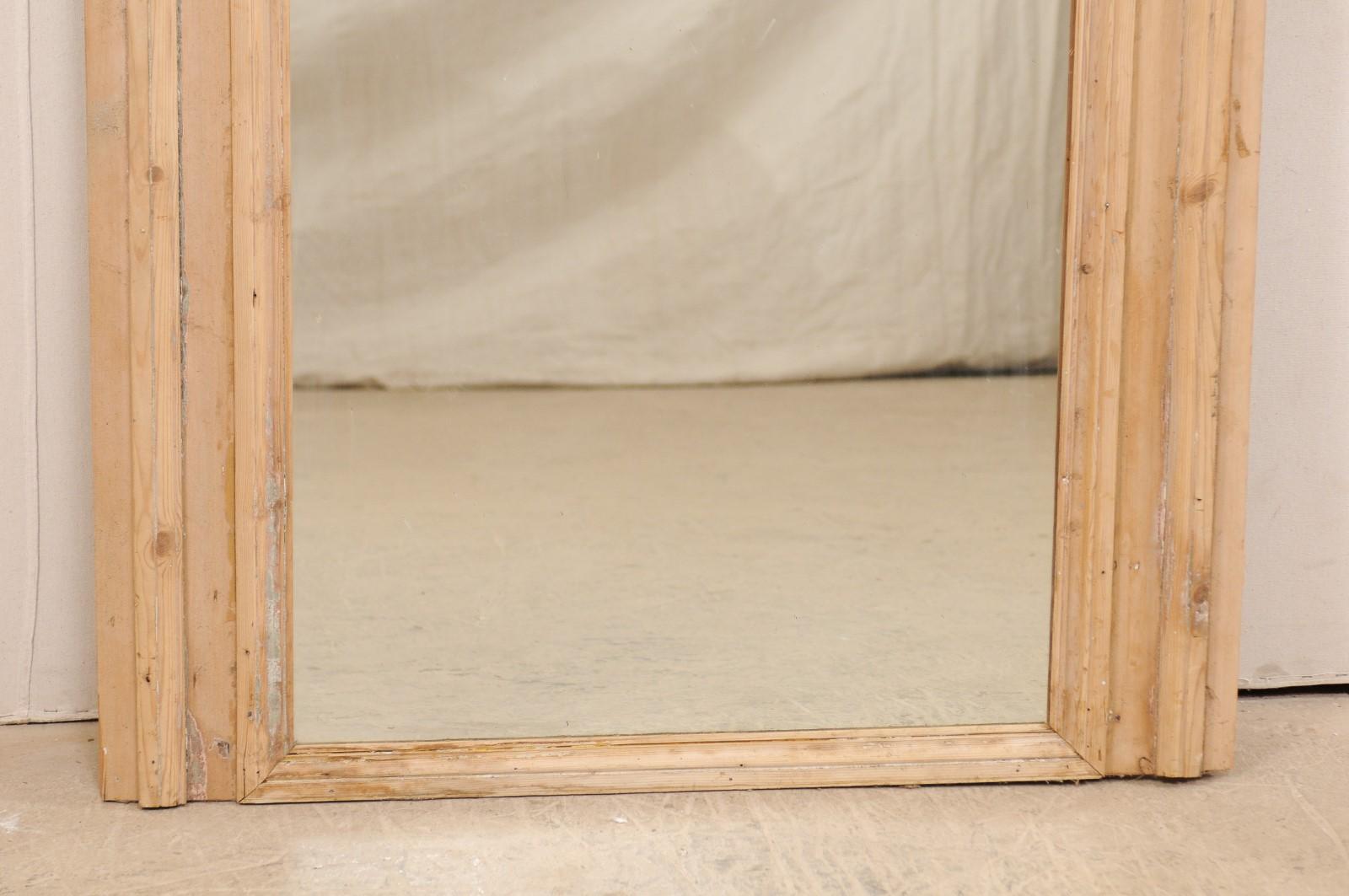19th Century French Natural Wood Trumeau Mirror, 5.5 Ft Tall 7