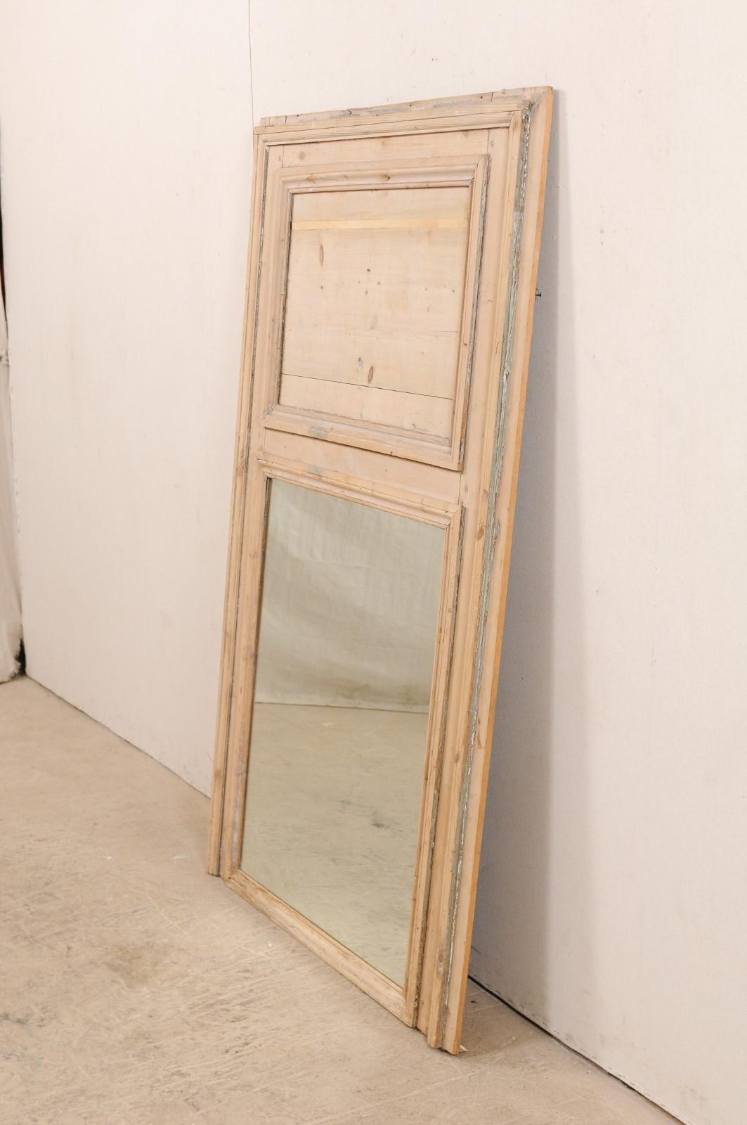 19th Century French Natural Wood Trumeau Mirror, 5.5 Ft Tall 2