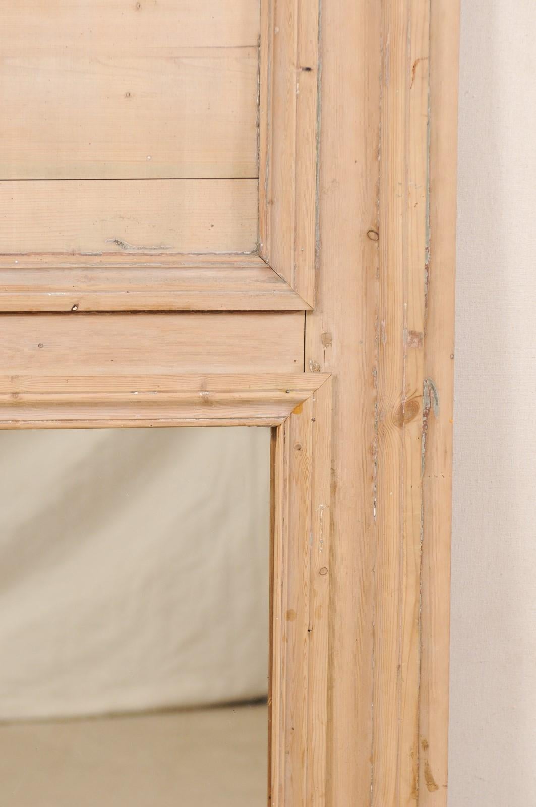 19th Century French Natural Wood Trumeau Mirror, 5.5 Ft Tall 3