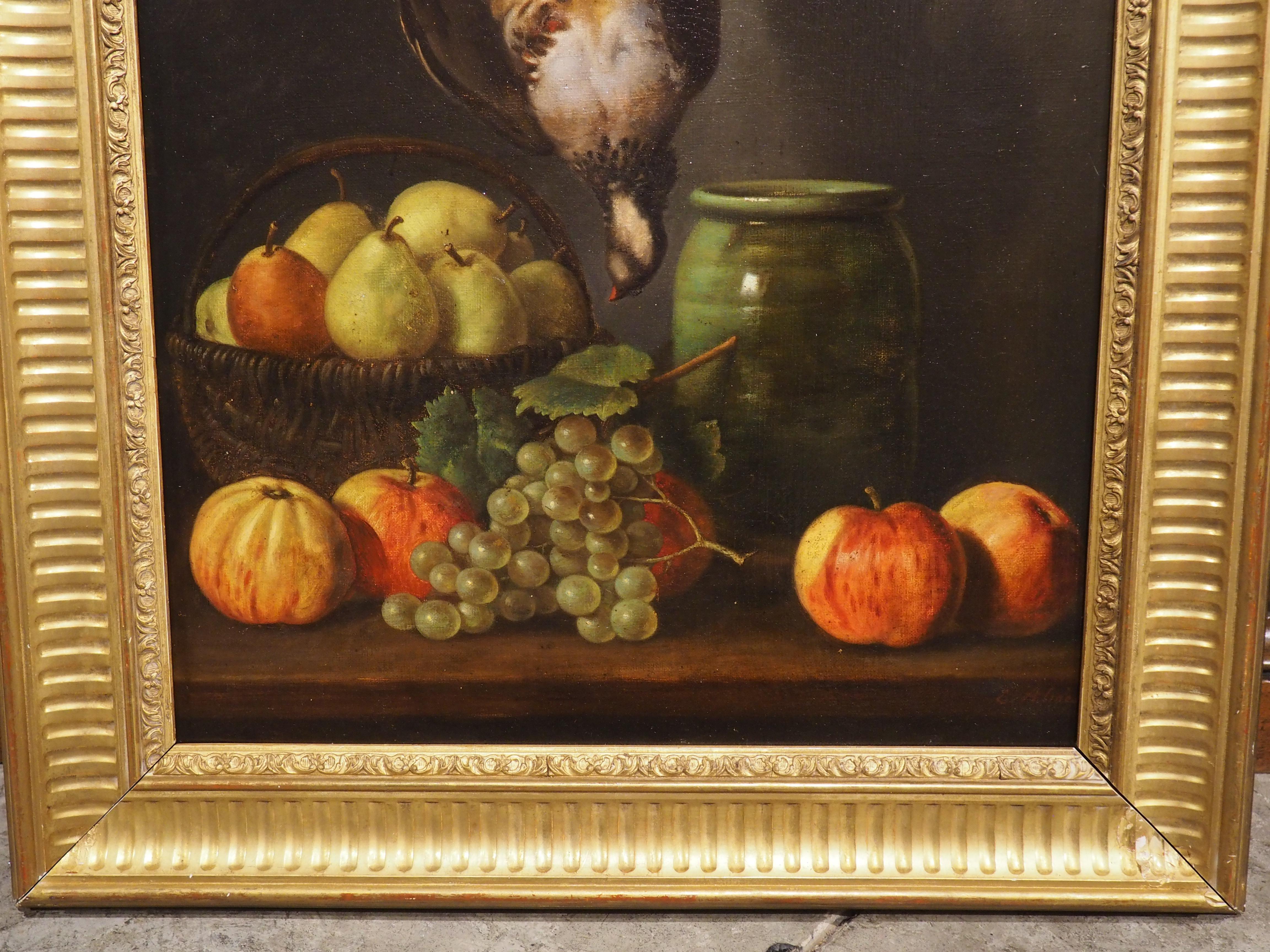 Hand-Painted 19th Century French Nature Morte Oil on Canvas Painting in Giltwood Frame
