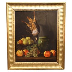 Pittura su tela Nature Morte francese del XIX secolo con cornice in legno dorato