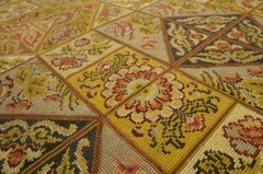 1880s Gray European Floral French Needlepoint Carpet 9'6" x 10'6" Flatweave Rug