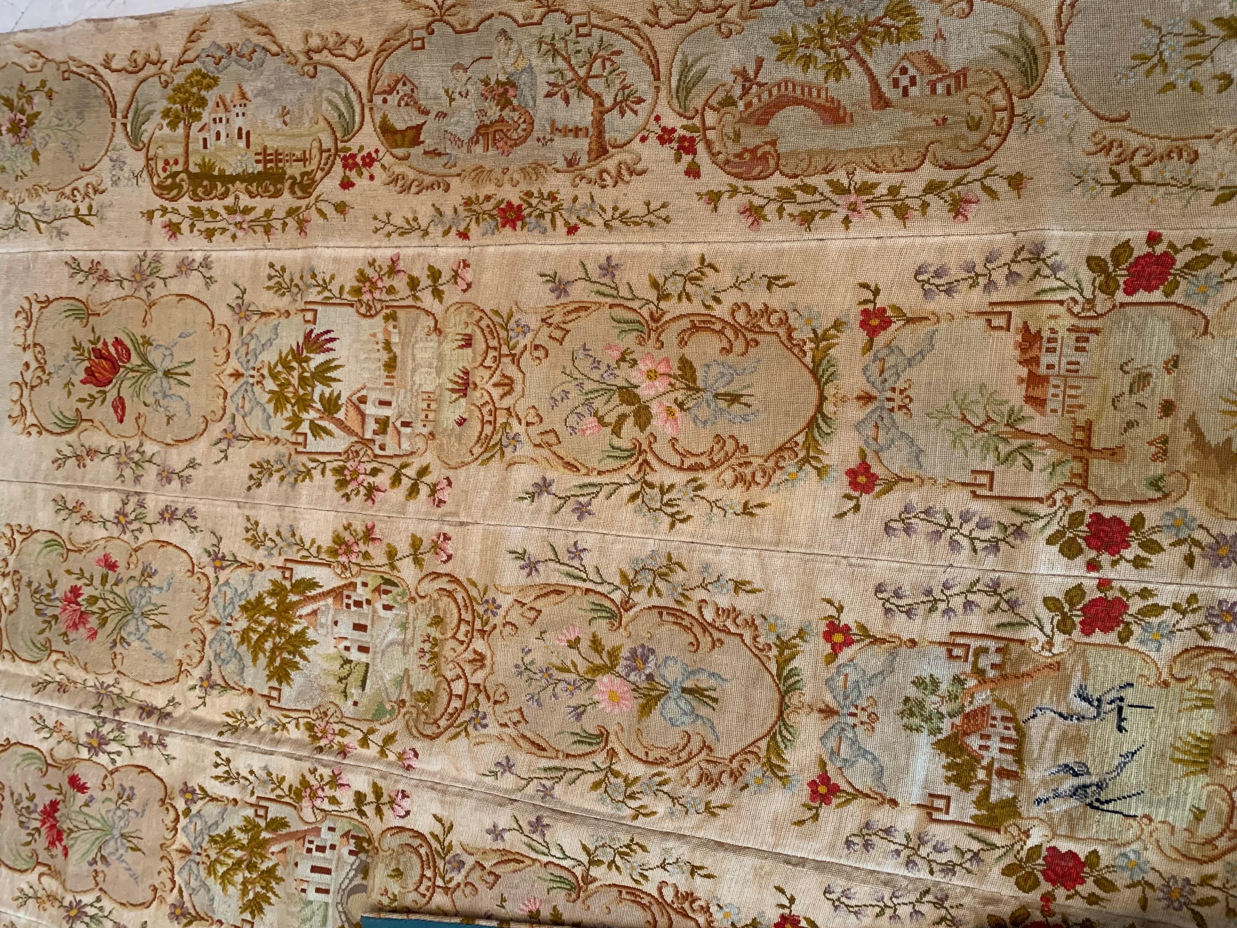 Hand-Woven 19th Century French Needlepoint Louis Philippe Provincial Decorative Tapestry  For Sale