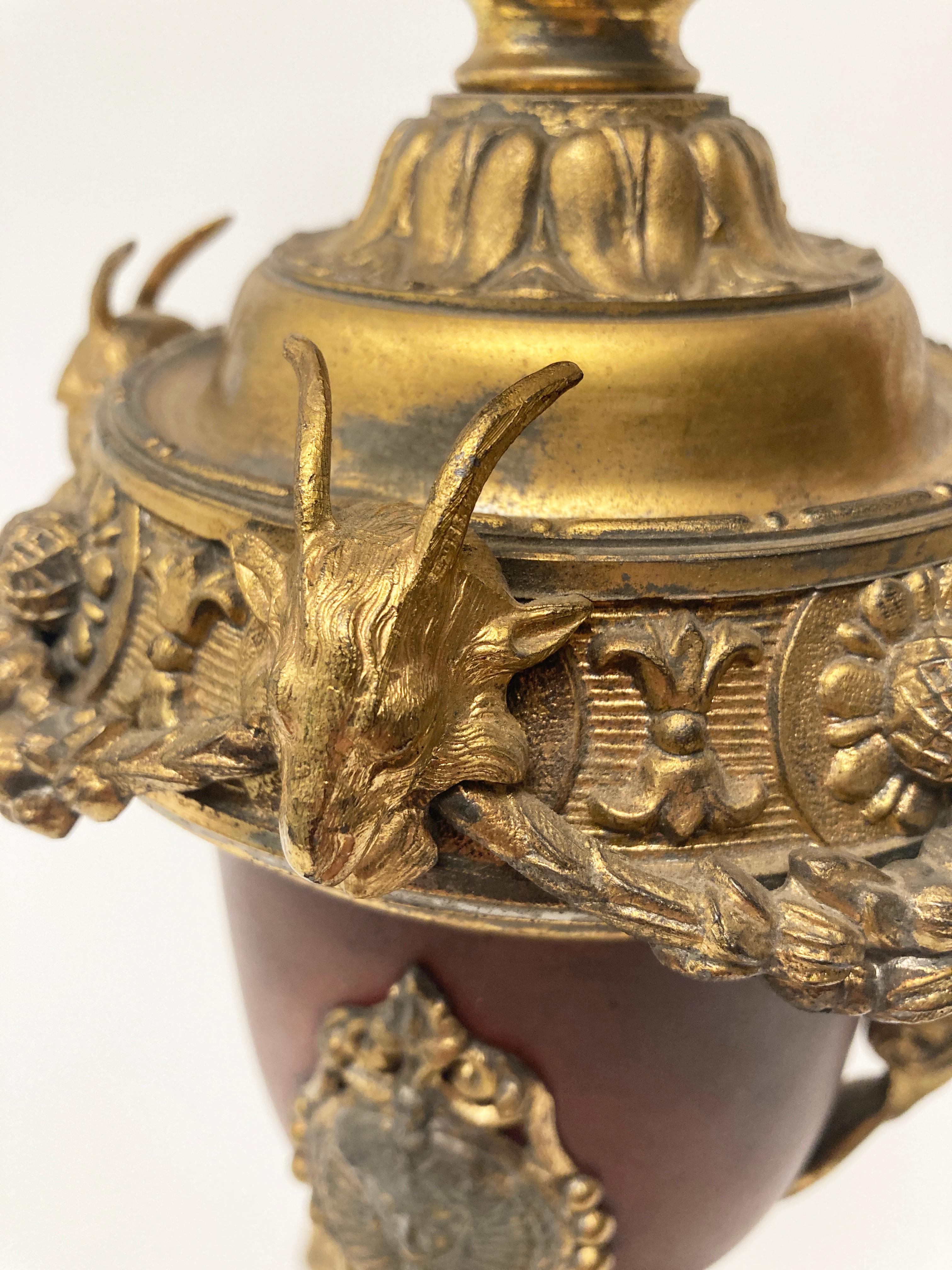 19th Century French Neo-Classic Spelter, Gilt, Bronze Cherub and Rams Head Ewer For Sale 5