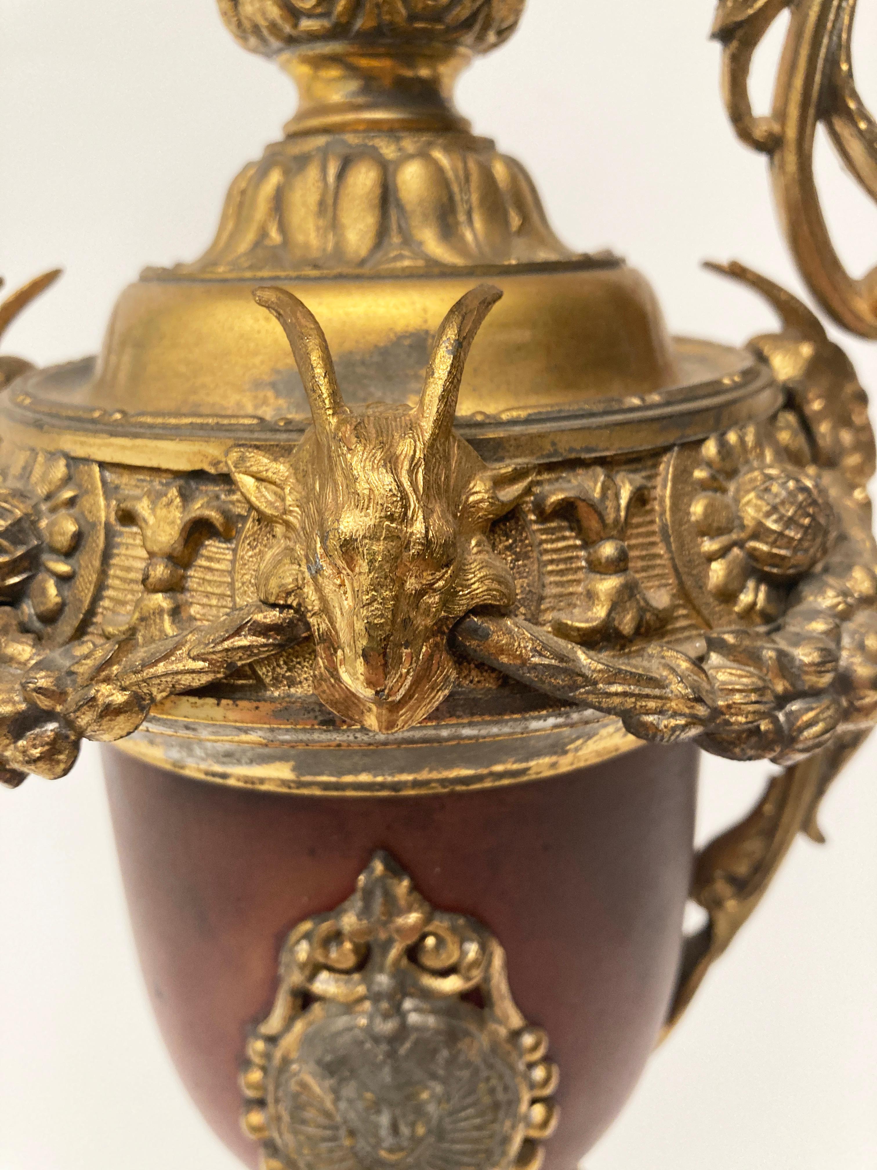 19th Century French Neo-Classic Spelter, Gilt, Bronze Cherub and Rams Head Ewer For Sale 6