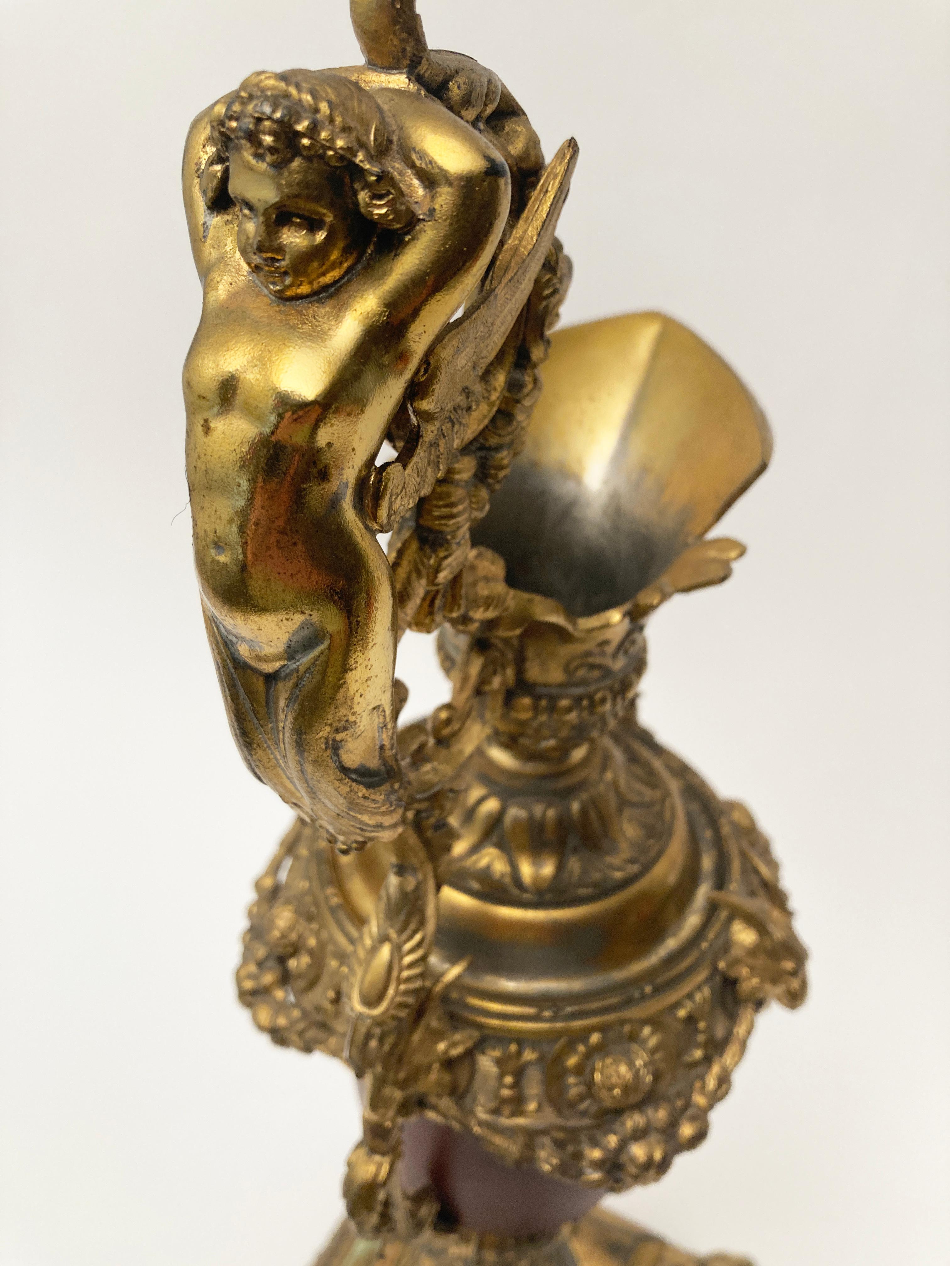 19th Century French Neo-Classic Spelter, Gilt, Bronze Cherub and Rams Head Ewer For Sale 2