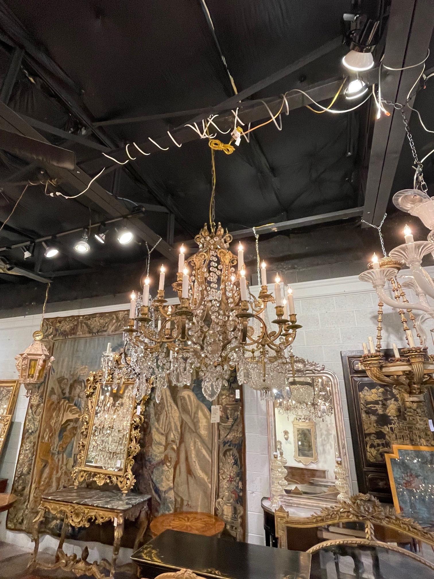 19th Century French Neo Classical Bronze and Crystal Chandelier 6