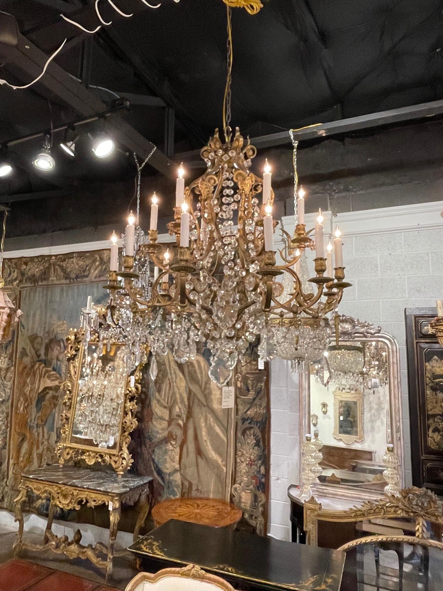 Neoclassical 19th Century French Neo Classical Bronze and Crystal Chandelier