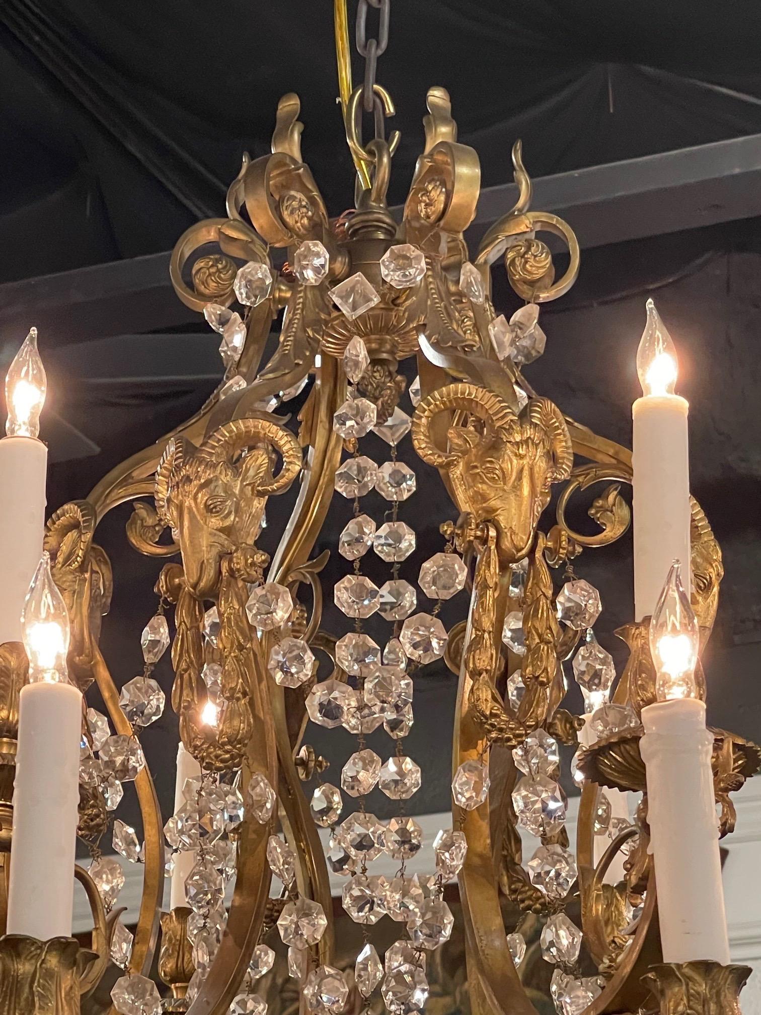 19th Century French Neo Classical Bronze and Crystal Chandelier In Good Condition In Dallas, TX