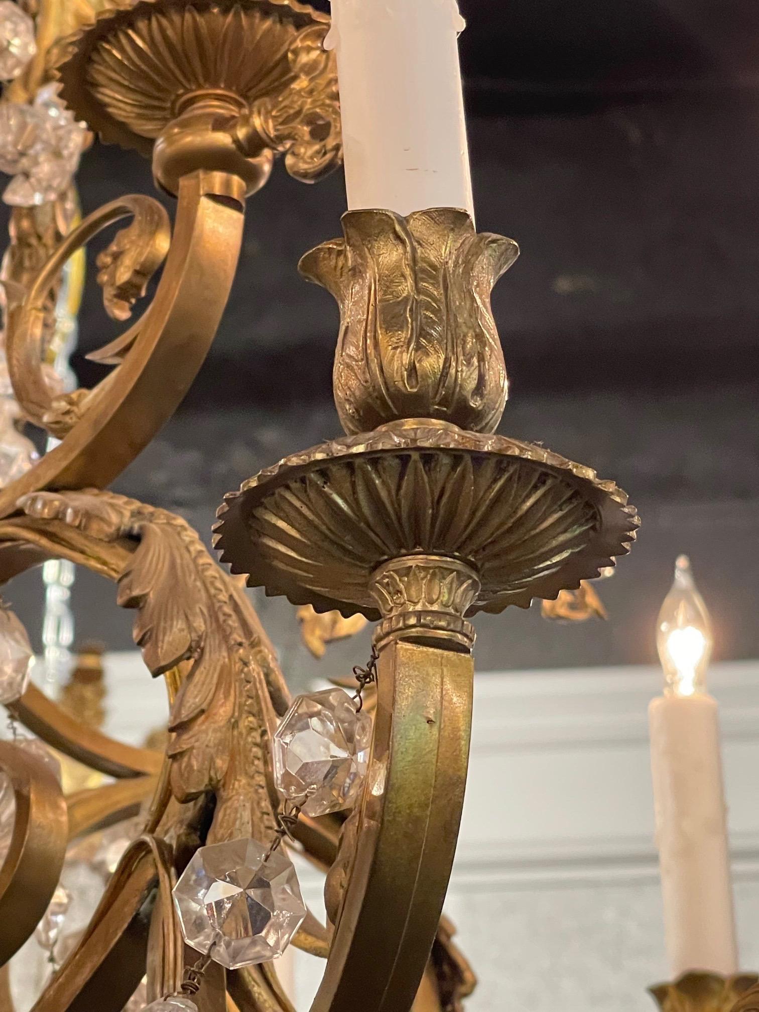 19th Century French Neo Classical Bronze and Crystal Chandelier 1
