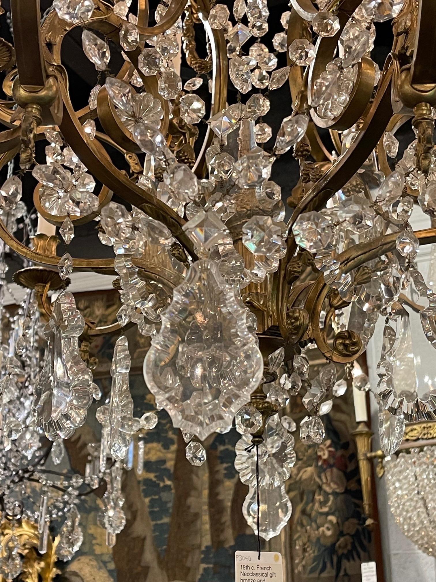 19th Century French Neo Classical Bronze and Crystal Chandelier 2