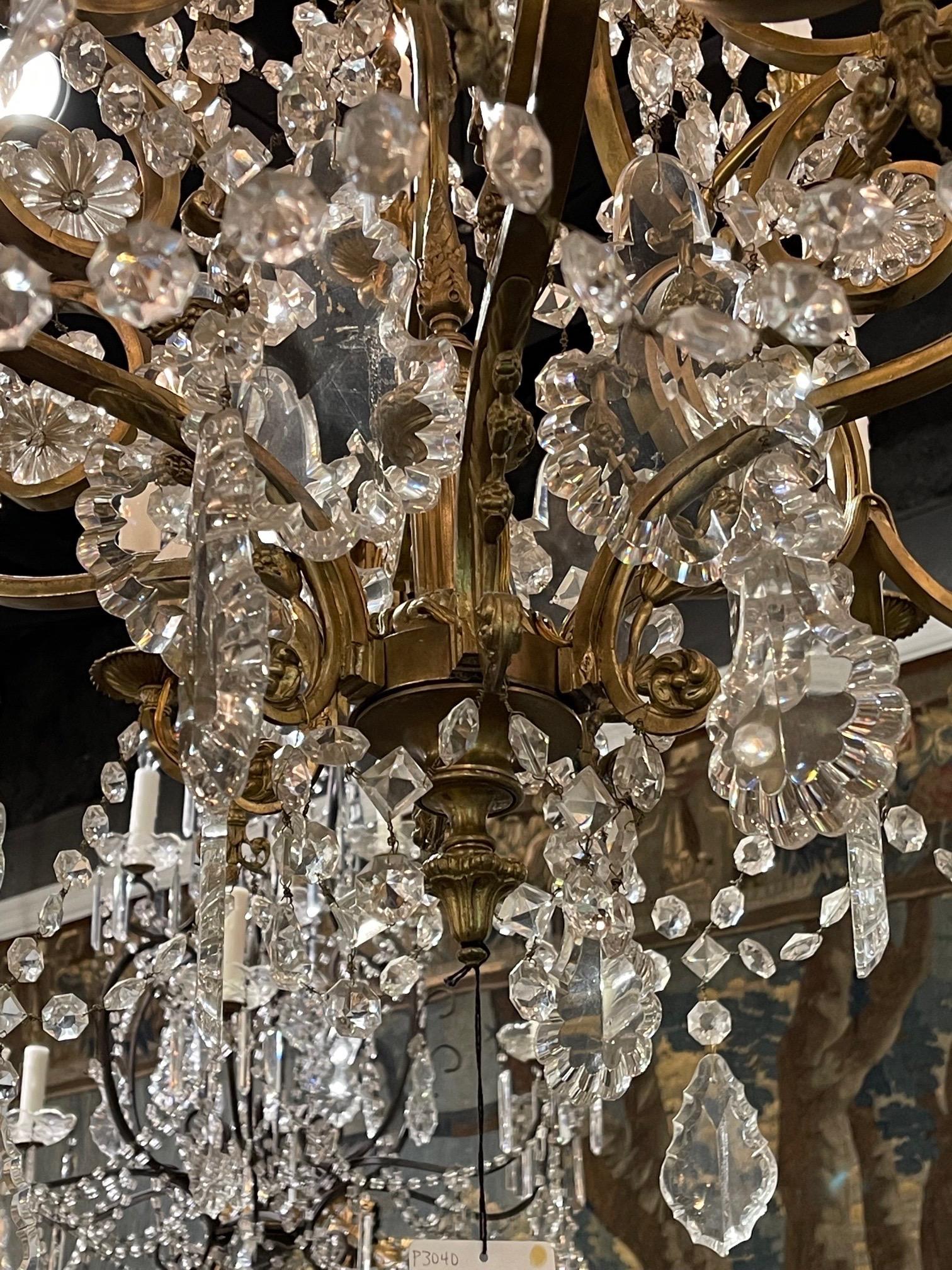 19th Century French Neo Classical Bronze and Crystal Chandelier 3