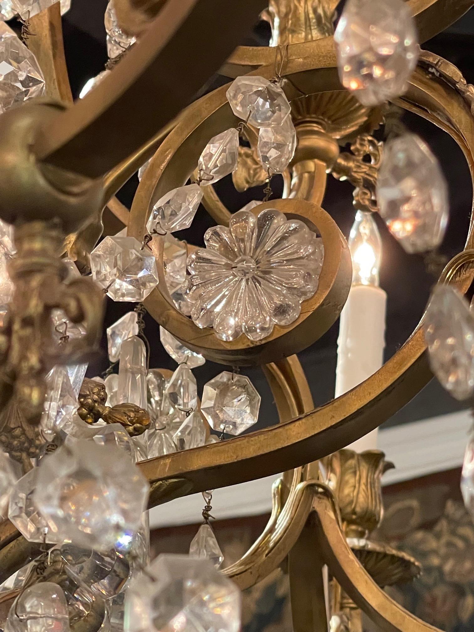 19th Century French Neo Classical Bronze and Crystal Chandelier 4