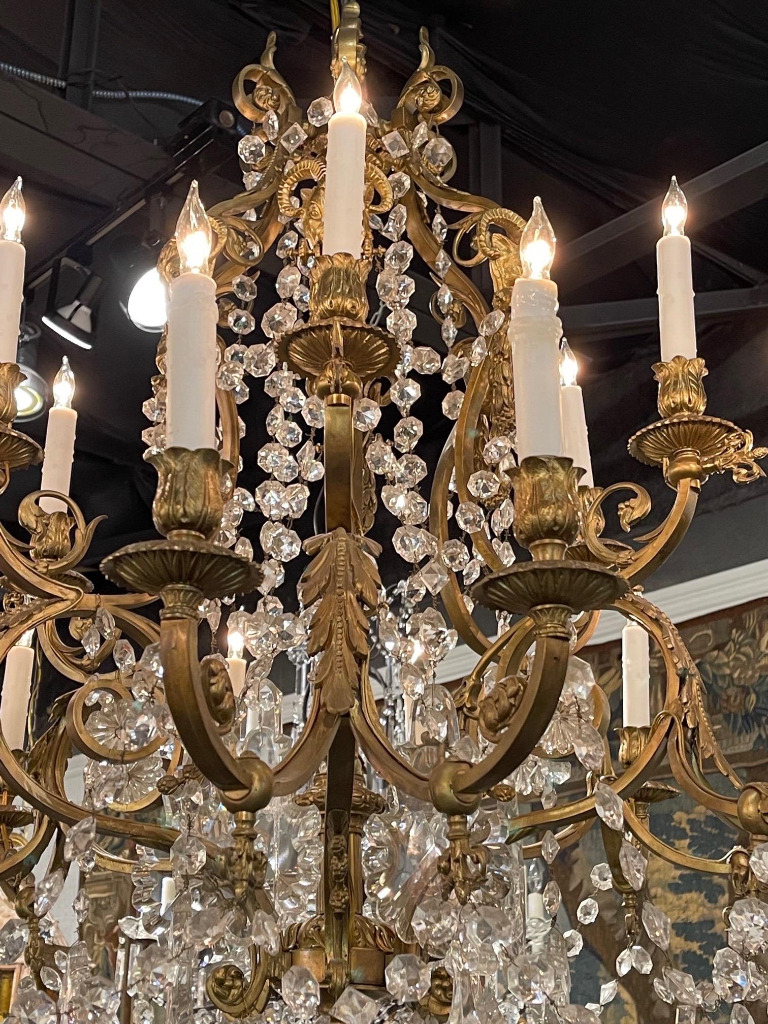 19th Century French Neo Classical Bronze and Crystal Chandelier 5