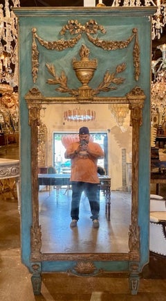 Miroir Trumeau néo-classique français du XIXe siècle, sculpté et parcellaire doré
