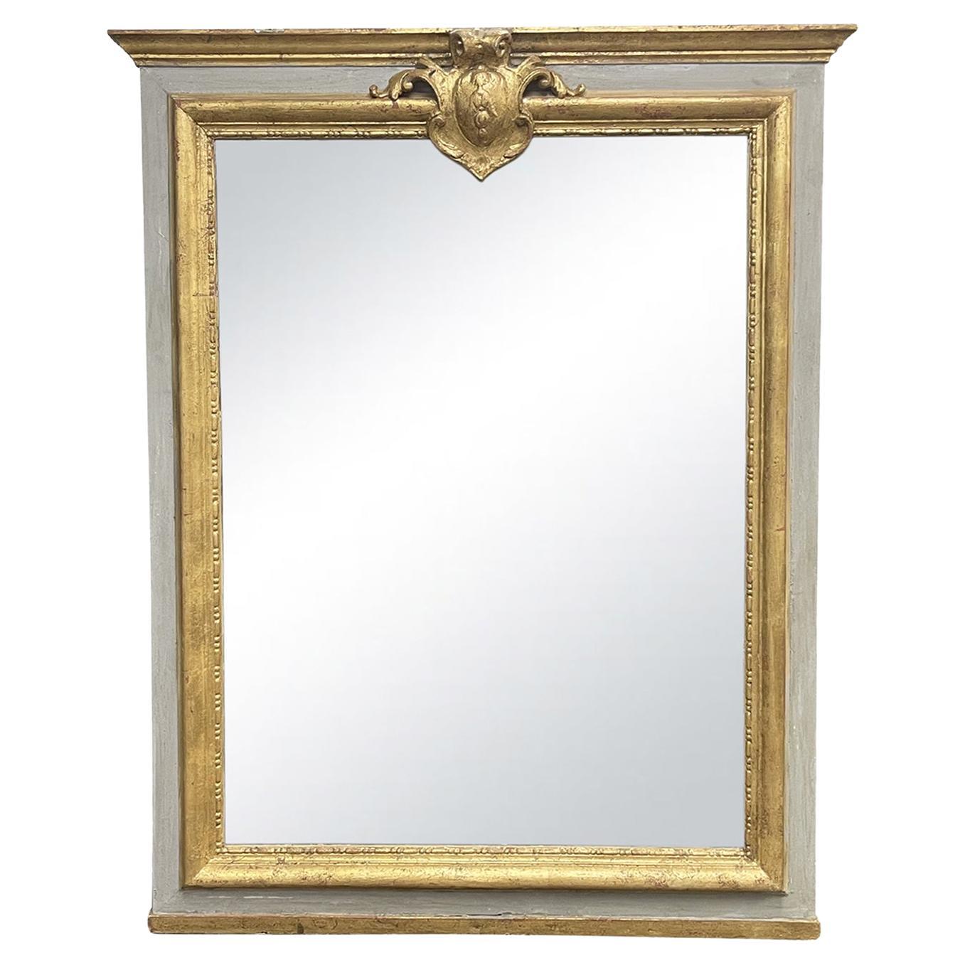 19th Century French Neo-Classical Gilded Pinewood Trumeau Mirror - Antique Décor
