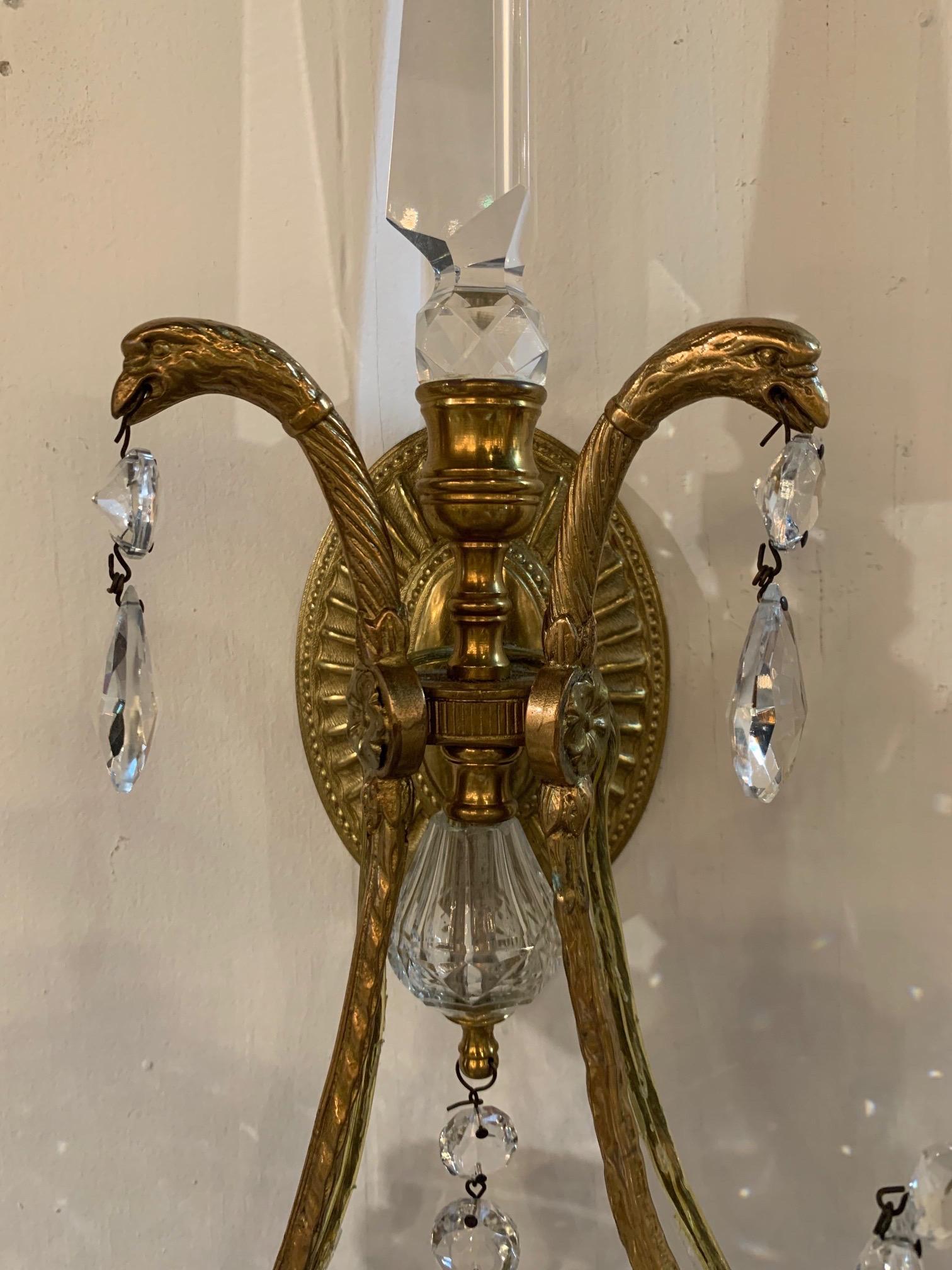 19th Century French Neoclassical Gilt Bronze and Crystal Sconces In Good Condition In Dallas, TX