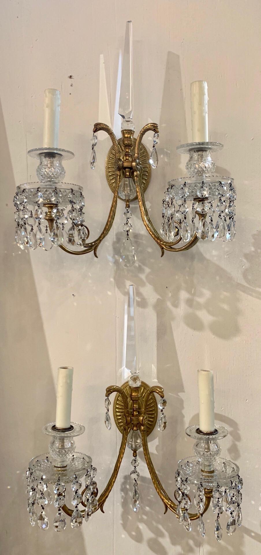 19th Century French Neoclassical Gilt Bronze and Crystal Sconces 1