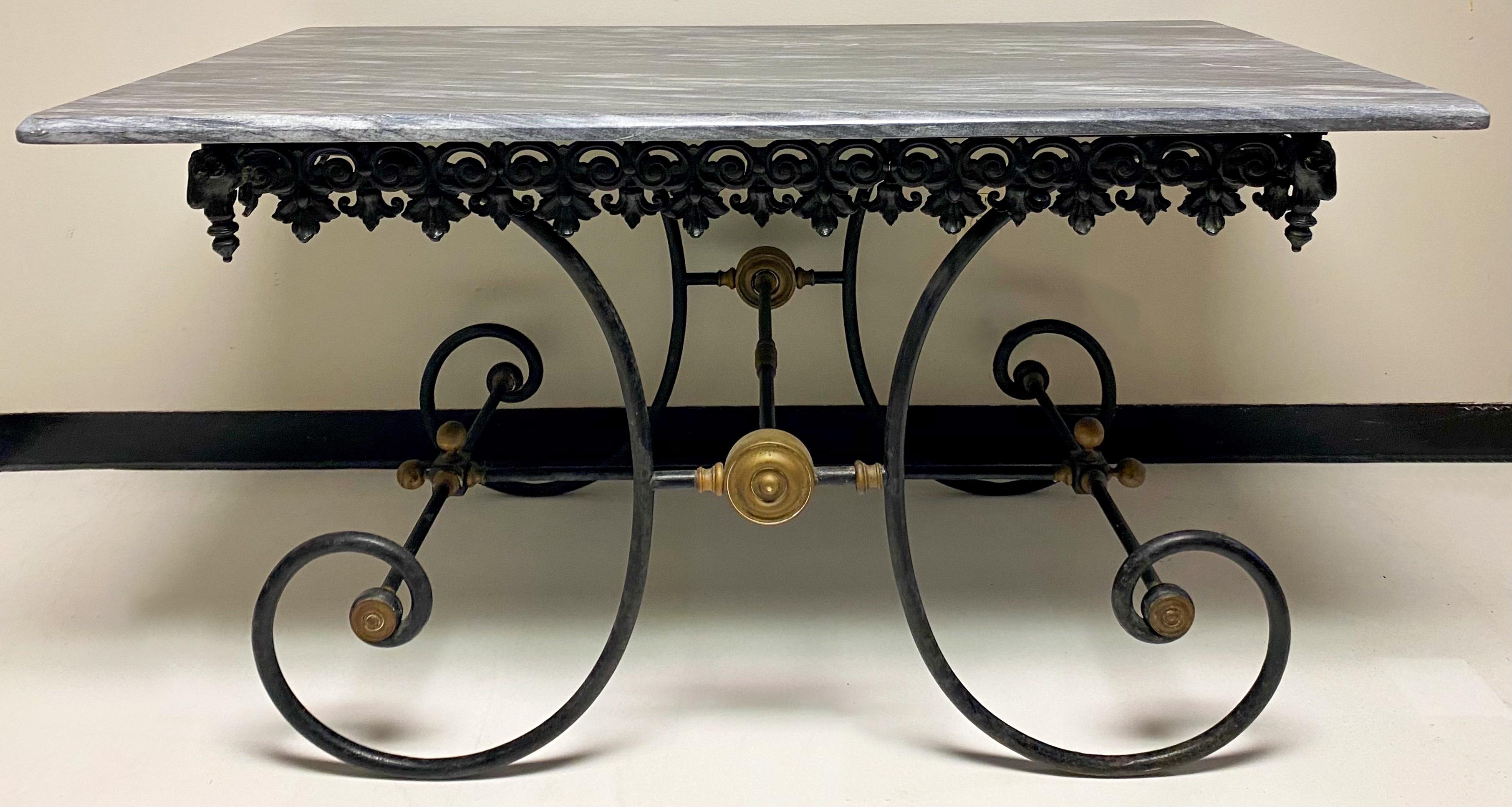 19th Century French Neoclassical Ram’s Head Iron & Marble Baker’s Table In Good Condition In Kennesaw, GA