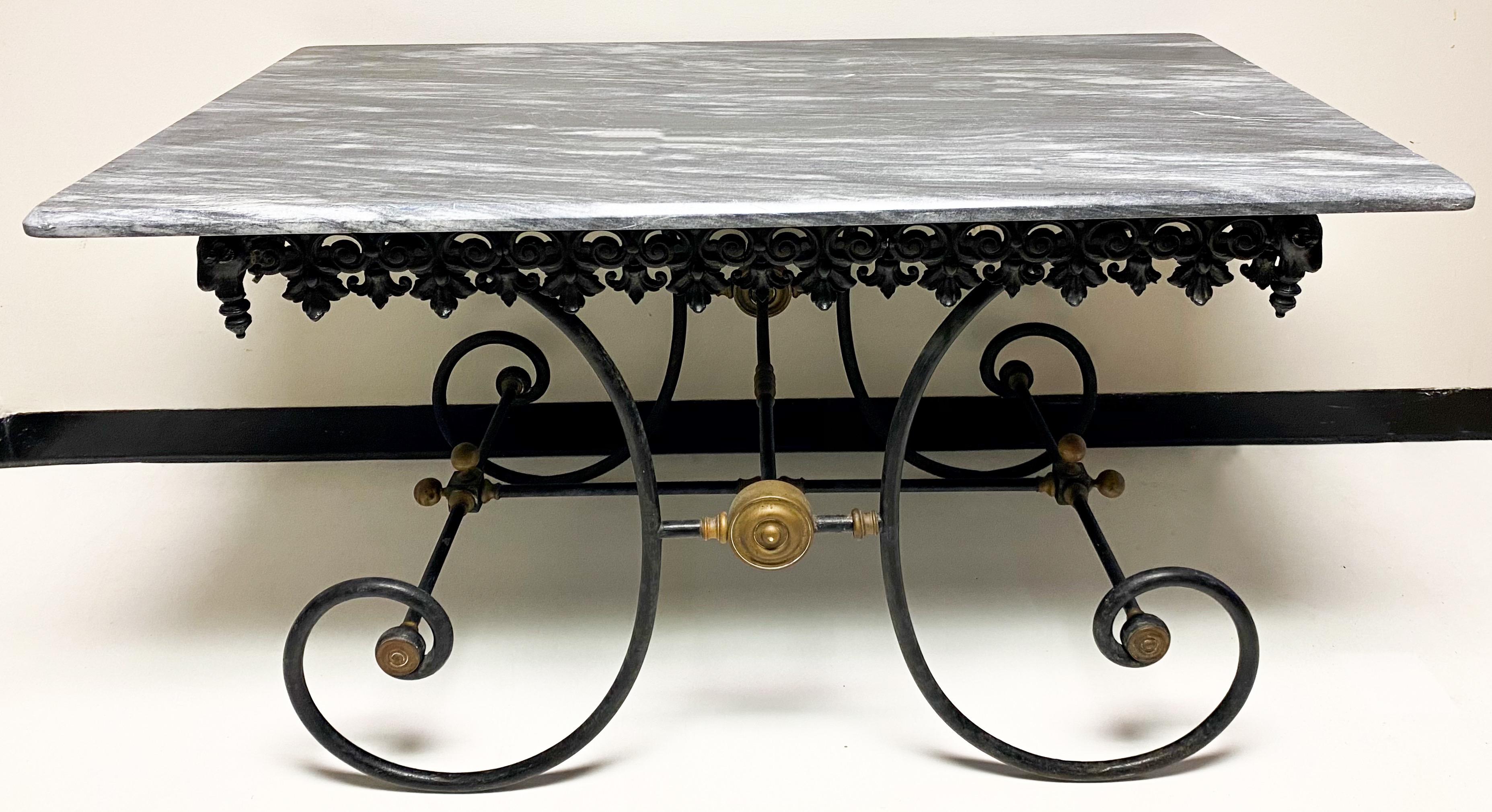 19th Century French Neoclassical Ram’s Head Iron & Marble Baker’s Table 3