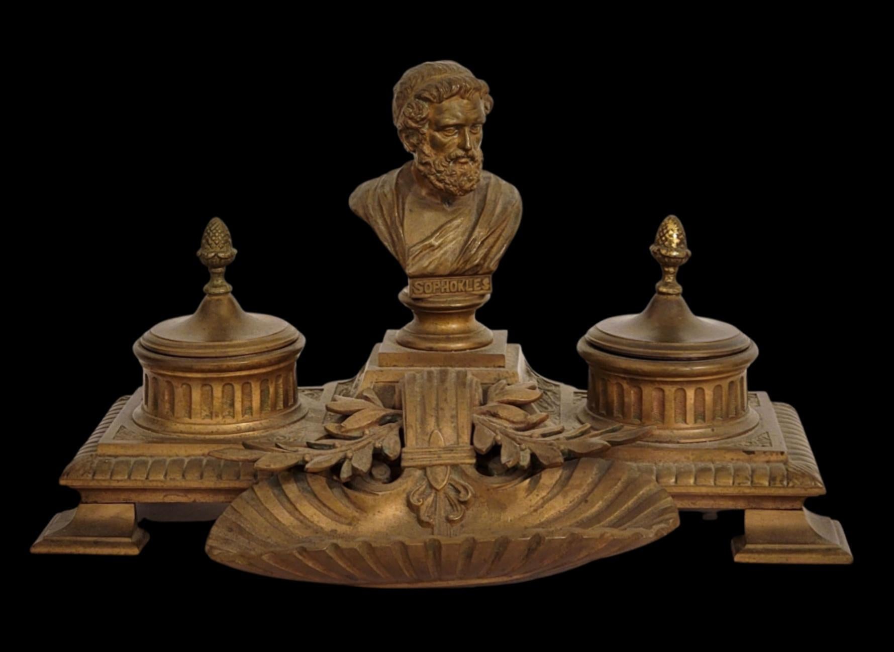 19th Century French Neo-Classical Style Gilt Bronze Desk Inkwell For Sale 6