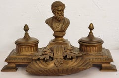 19th Century French Neo-Classical Style Gilt Bronze Desk Inkwell