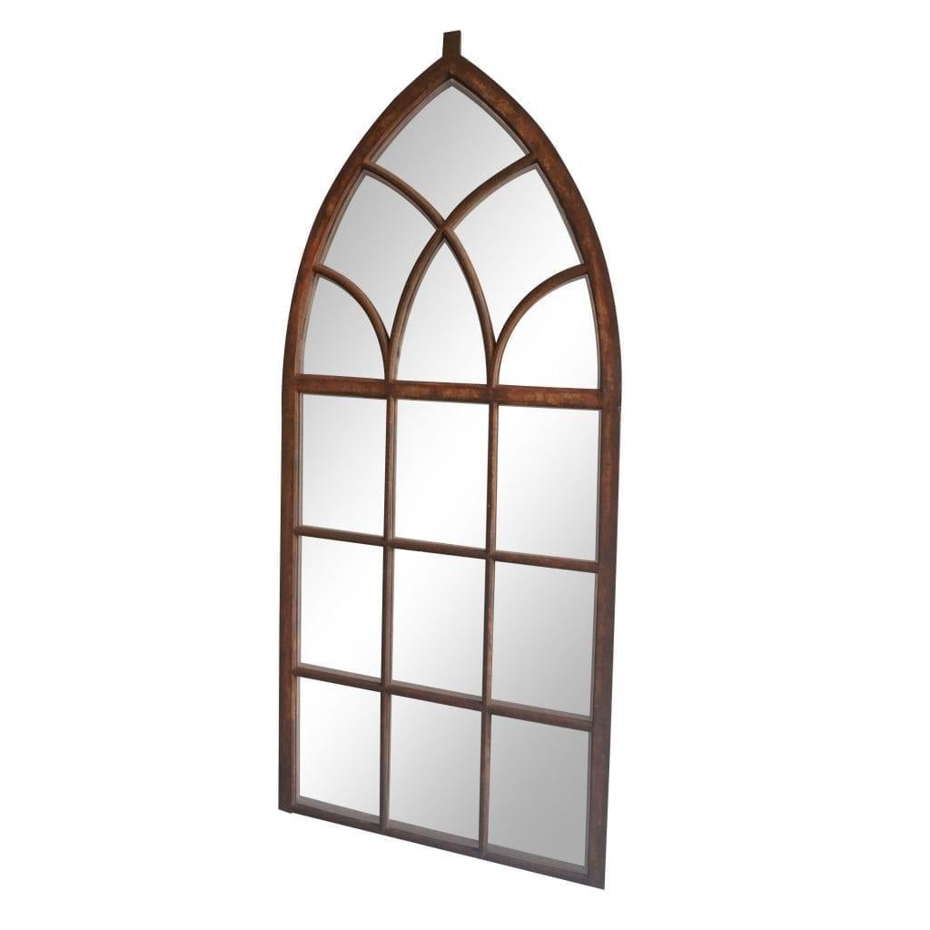 An antique Neo-Gothic orangerie wall mirror made of hand crafted cast iron with newly added mirrors, in good condition. Wear consistent with age and use, circa 1840-1860, Ile de France.