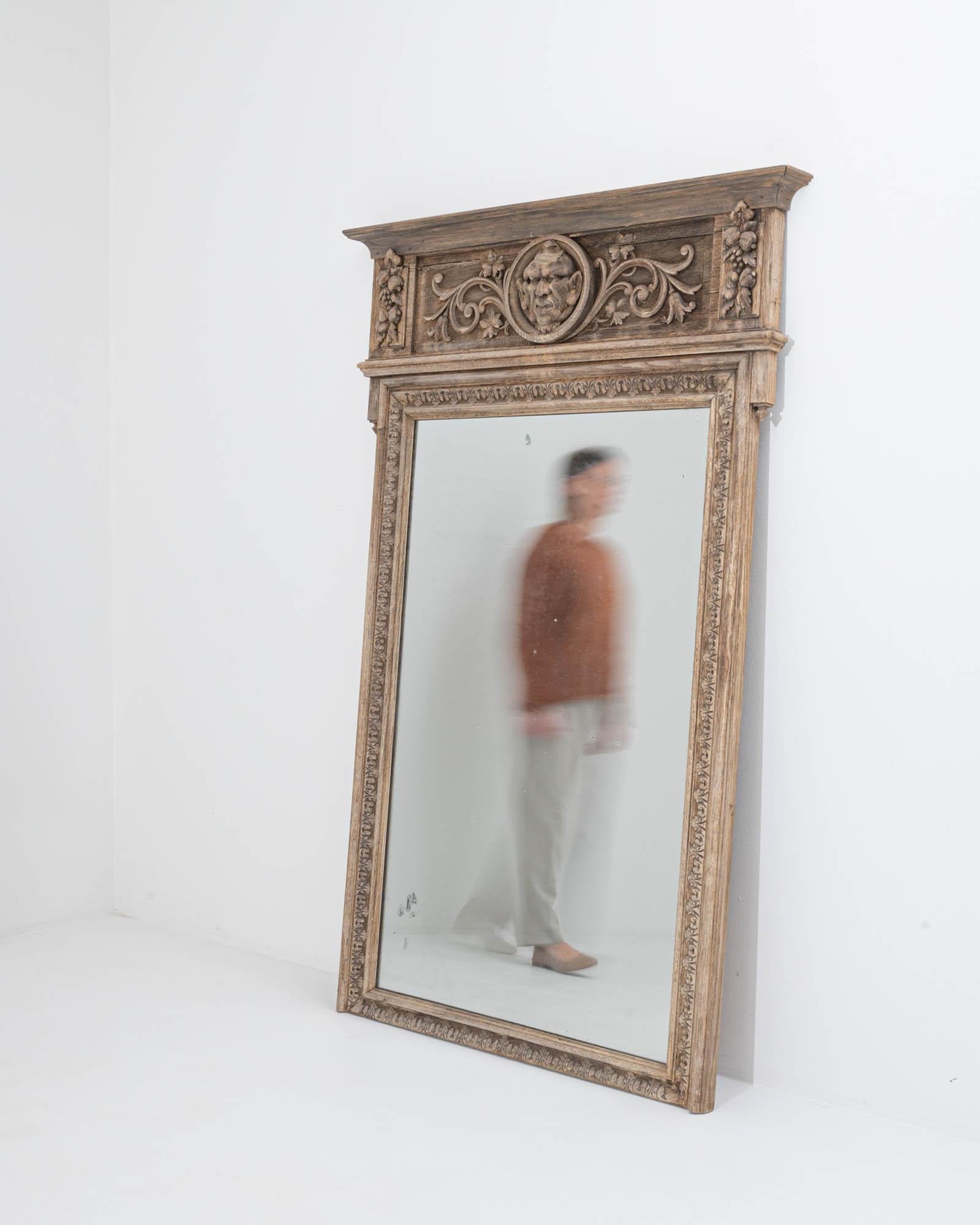 19th Century French Neo Renaissance Oak Trumeau Mirror In Good Condition In High Point, NC