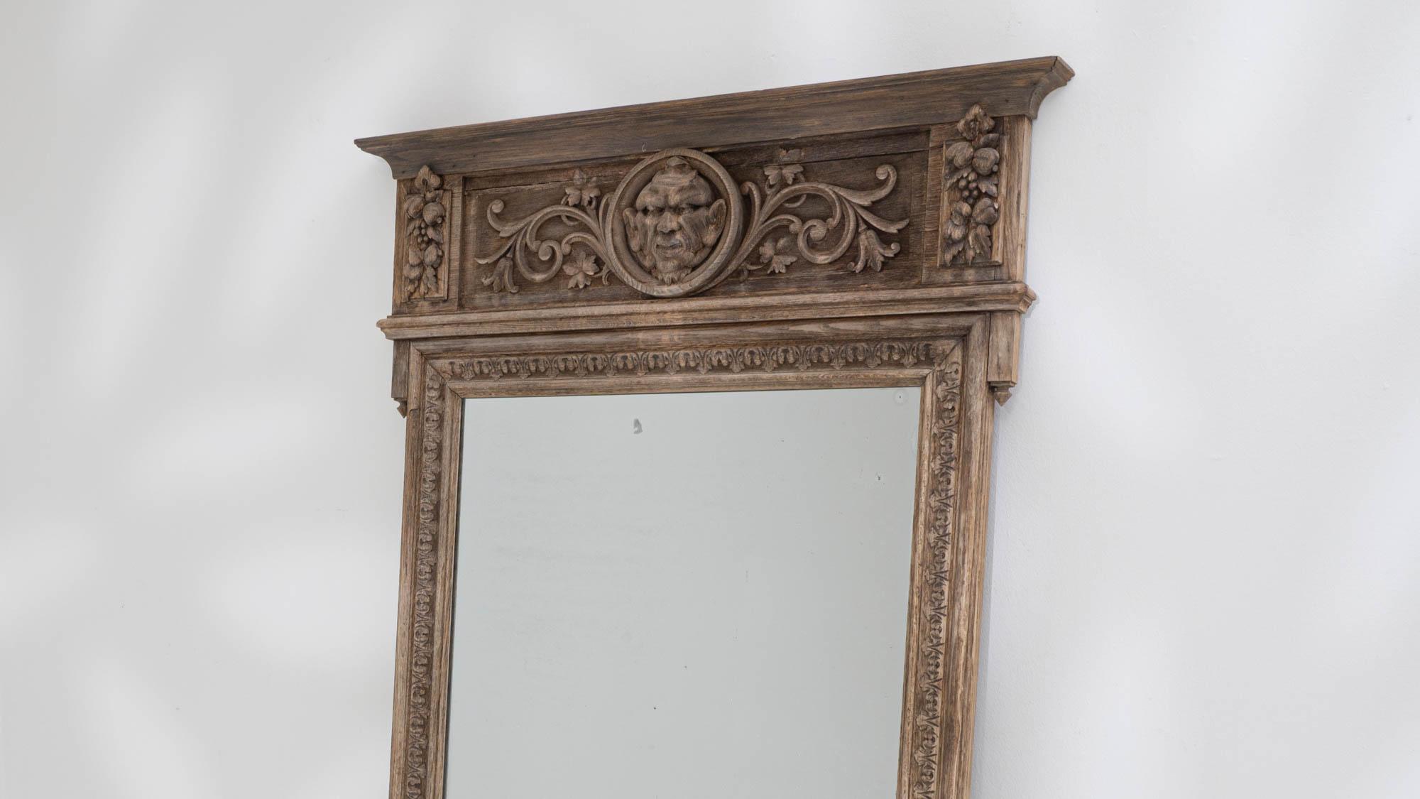19th Century French Neo Renaissance Oak Trumeau Mirror 2