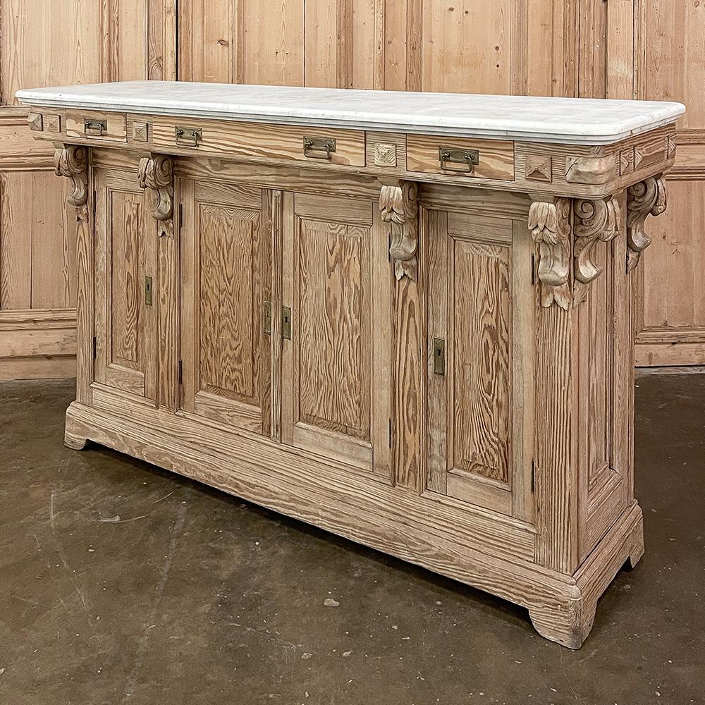 Hand-Crafted 19th Century French Neoclassical Bar ~ Counter with Carrara Marble Top For Sale